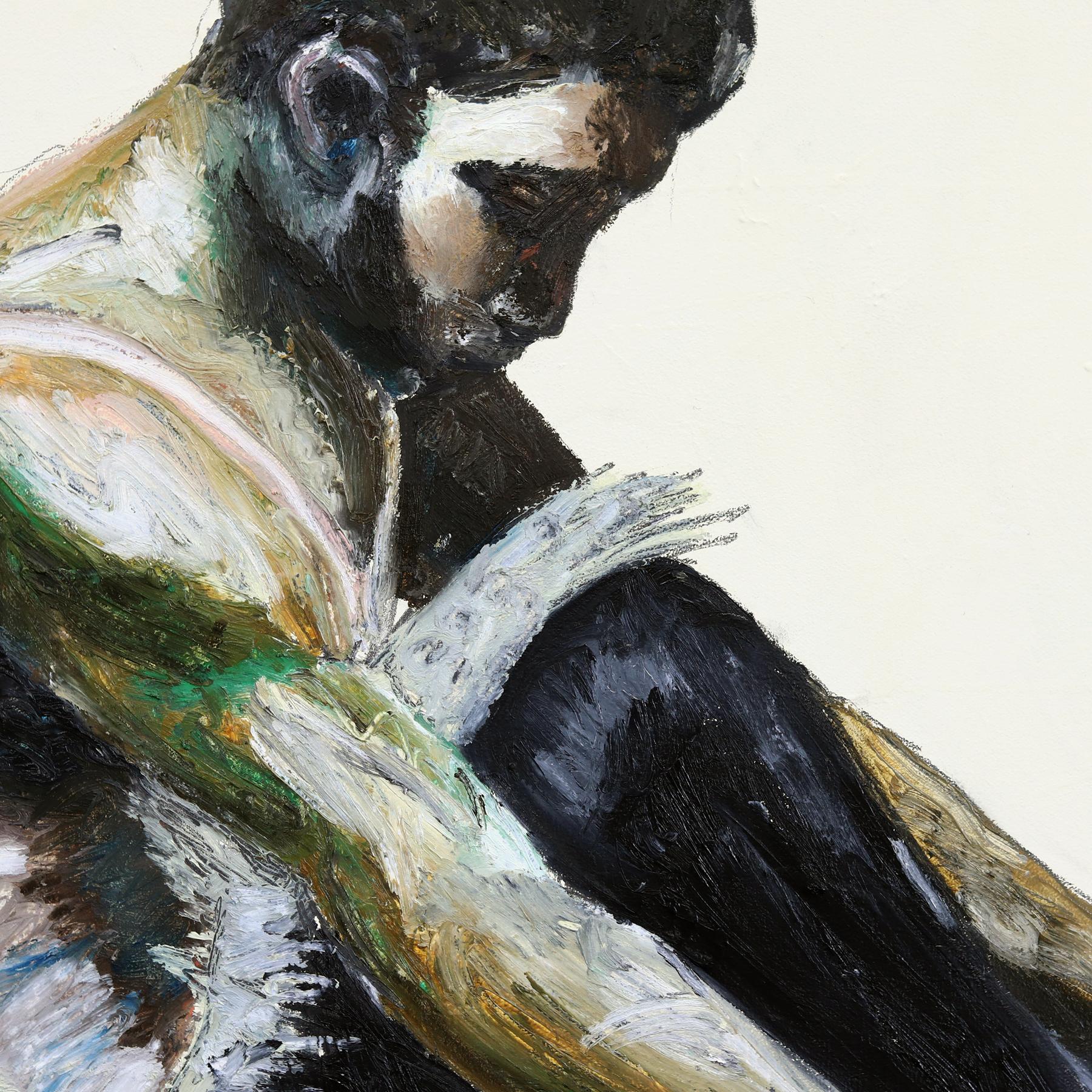 Warm Up - Original Mixed Media Abstract Figurative Dancer Portrait on Canvas For Sale 1