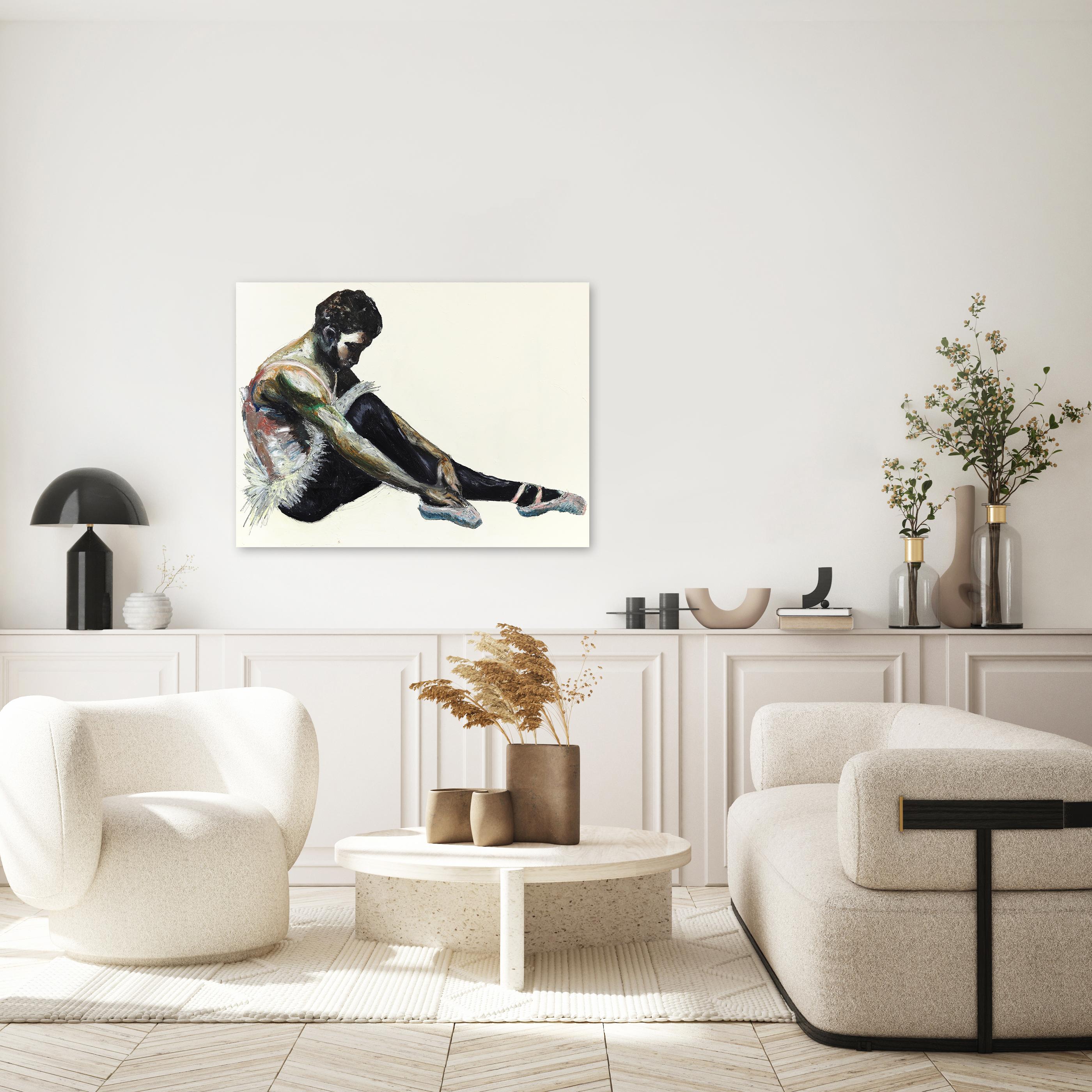 Warm Up - Original Mixed Media Abstract Figurative Dancer Portrait on Canvas For Sale 2