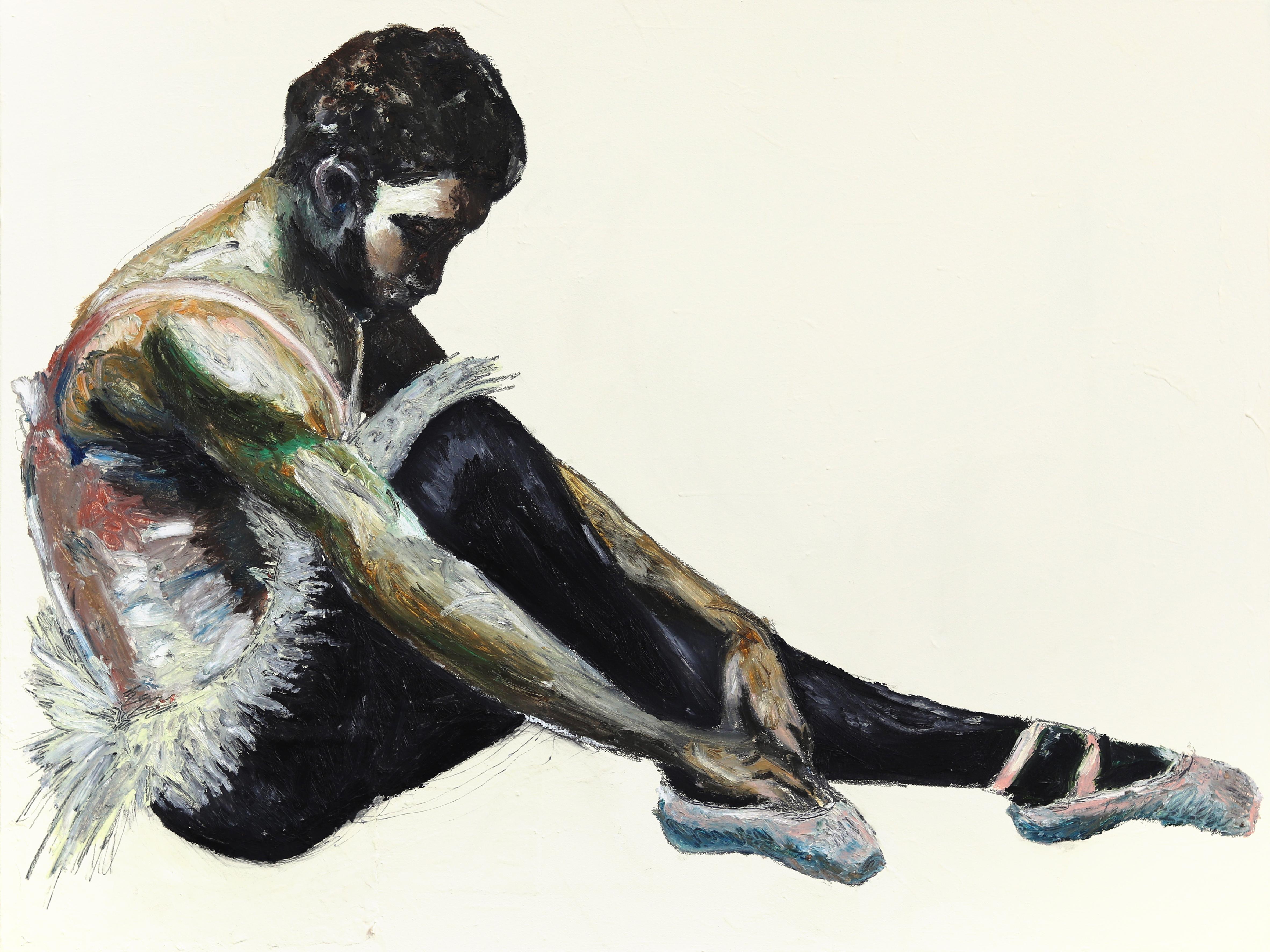 Brandon Gastinell Figurative Painting - Warm Up - Original Mixed Media Abstract Figurative Dancer Portrait on Canvas