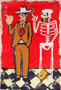 Hombre y esqueleto