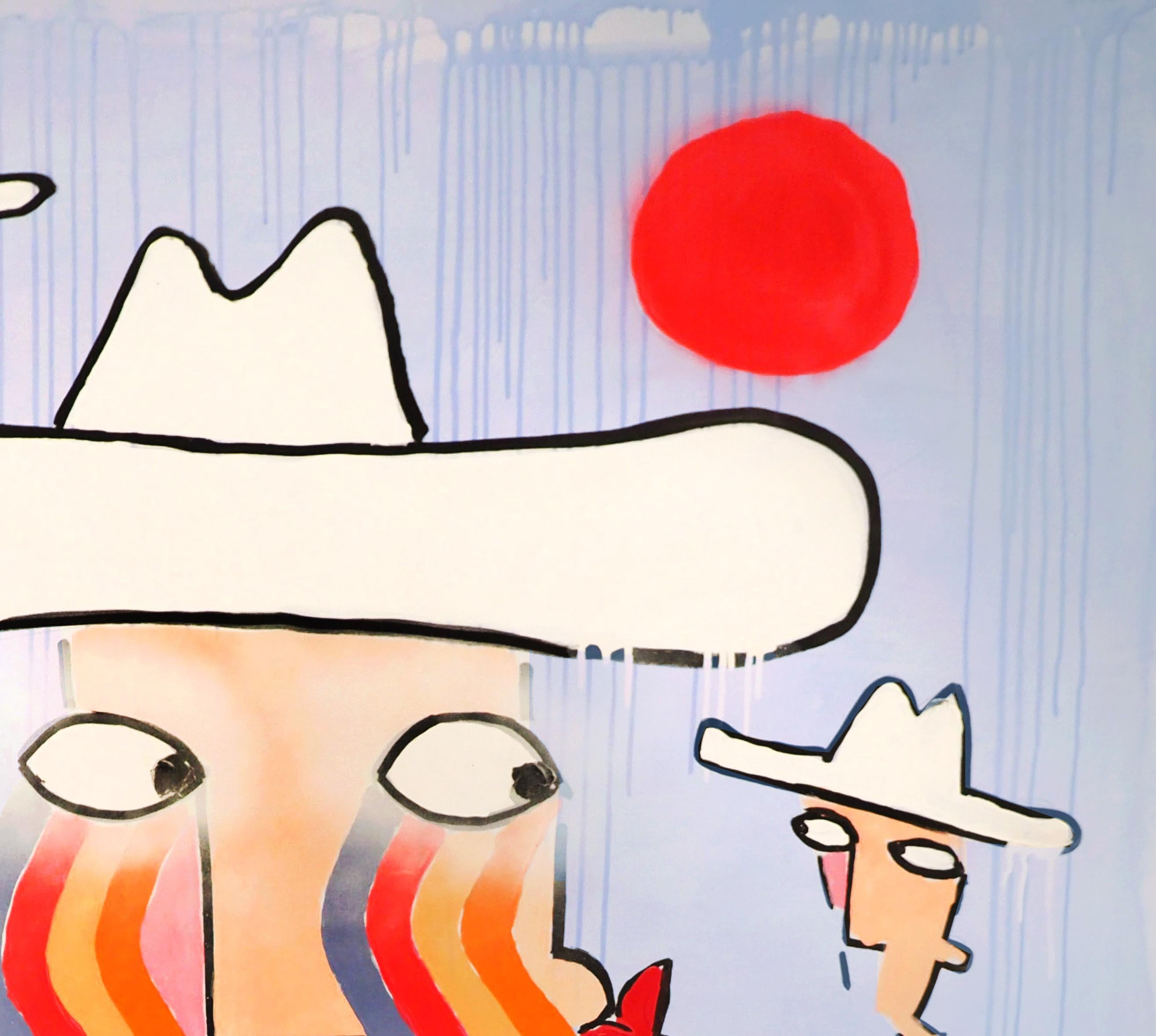 Self-Portrait #4 ritrae un personaggio minimalista di un cowboy in una scena desertica del primo mattino con tre figure che lo scrutano alle spalle su una tela non tesa. Sul volto delle figure sono rappresentati più occhi, nasi e bocche. Un'onda