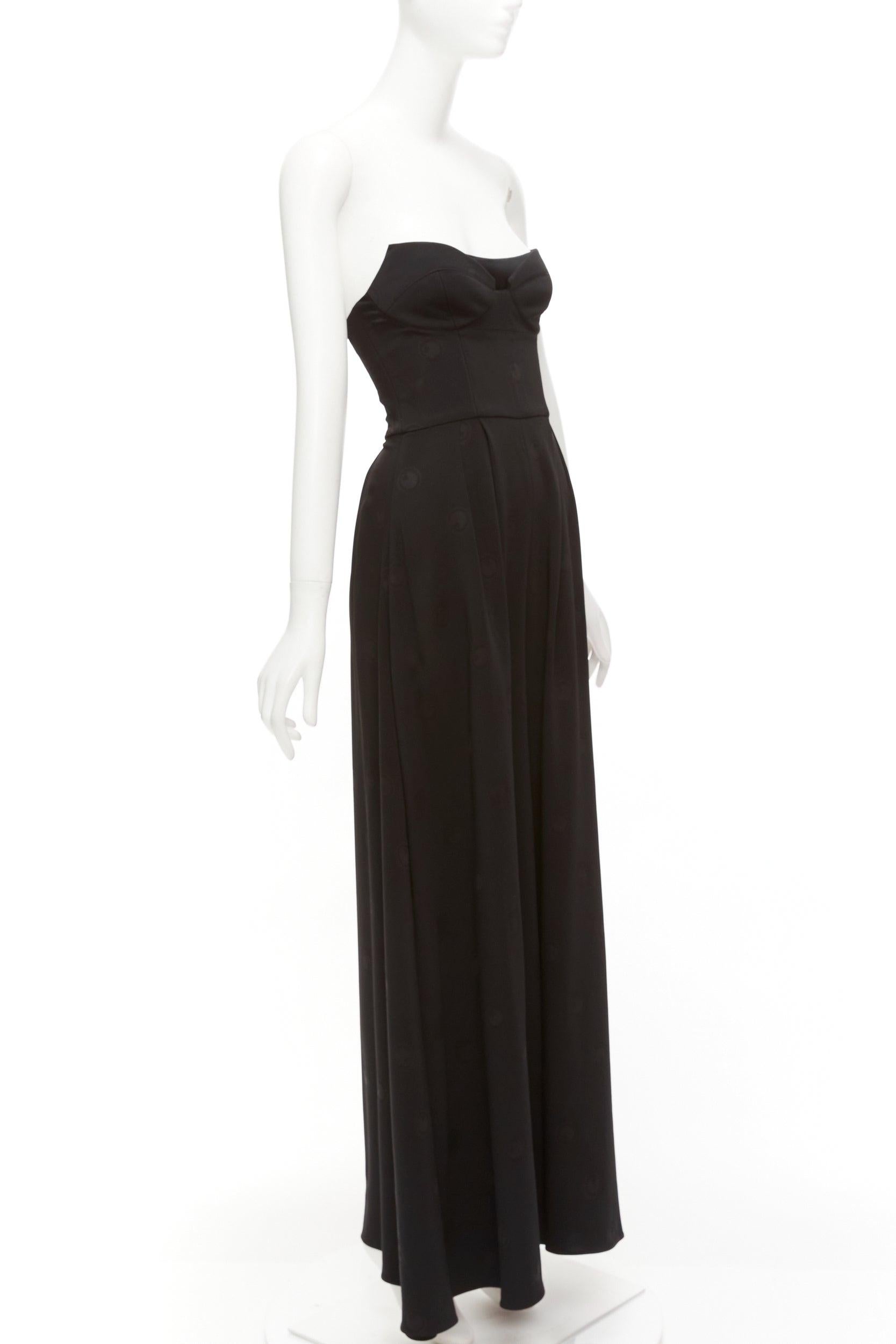 BRANDON MAXWELL Schwarzer gestreifter Korsett-Overall mit Punktmuster aus Seide mit Korsett US0 XS im Zustand „Hervorragend“ im Angebot in Hong Kong, NT