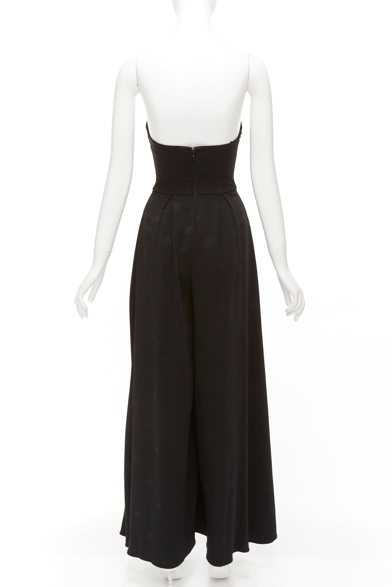 BRANDON MAXWELL Schwarzer gestreifter Korsett-Overall mit Punktmuster aus Seide mit Korsett US0 XS im Angebot 1