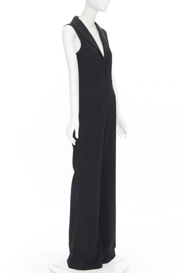 Black BRANDON MAXWELL black shawl collage plunge wide leg evening jumpsuit US2 XS For Sale