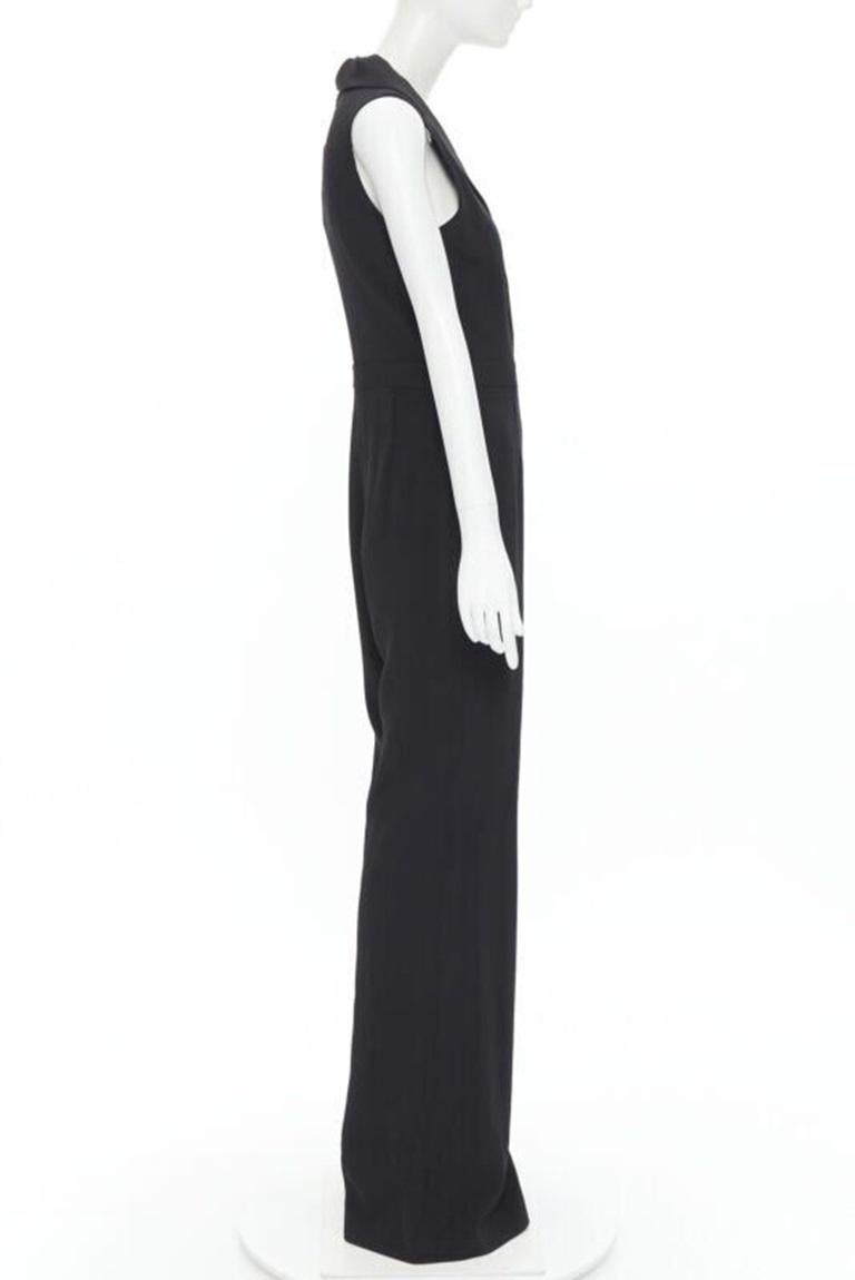 BRANDON MAXWELL black shawl collage plunge wide leg evening jumpsuit US2 XS In Excellent Condition For Sale In Hong Kong, NT