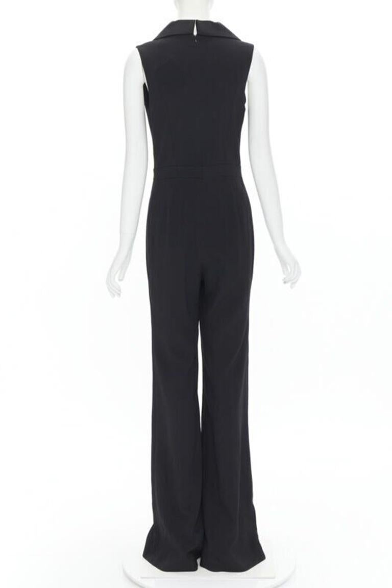 Women's BRANDON MAXWELL black shawl collage plunge wide leg evening jumpsuit US2 XS For Sale