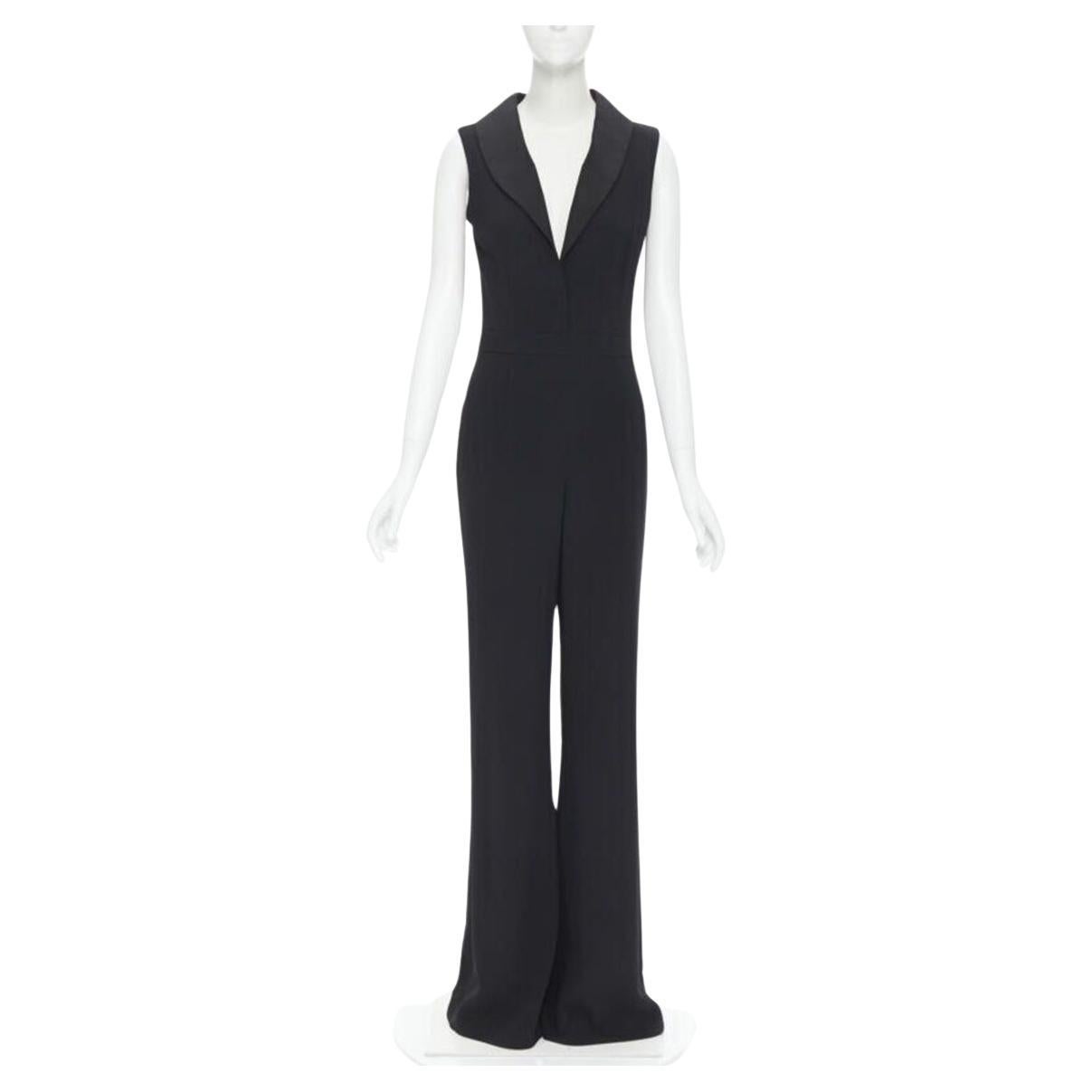 BRANDON MAXWELL black shawl collage plunge wide leg evening jumpsuit US2 XS For Sale