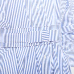 BRANDON MAXWELL blue white striped cotton twill belted midi shirt dress US0 XS