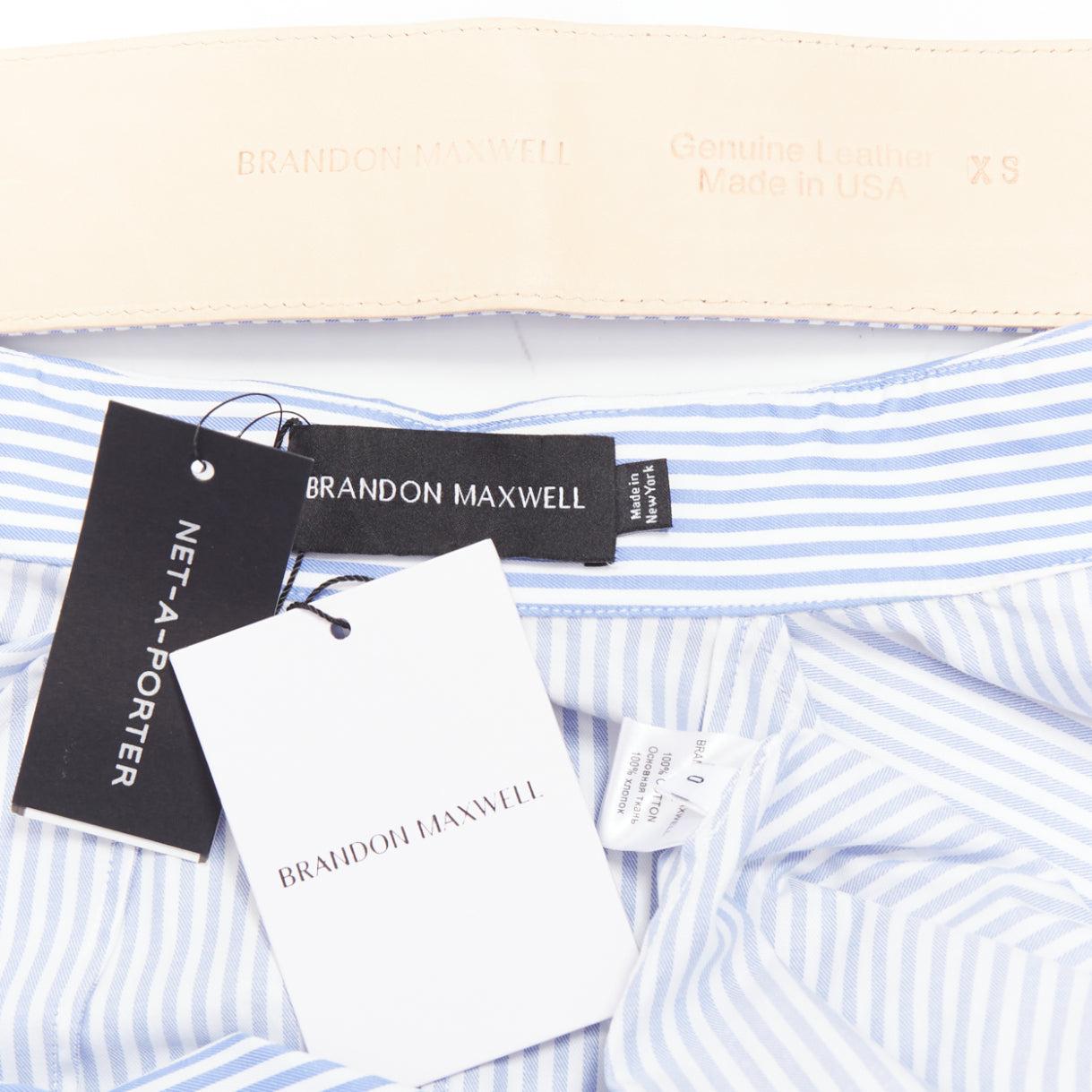 BRANDON MAXWELL robe chemise midi en sergé de coton rayé bleu blanc avec ceinture US0 XS en vente 3