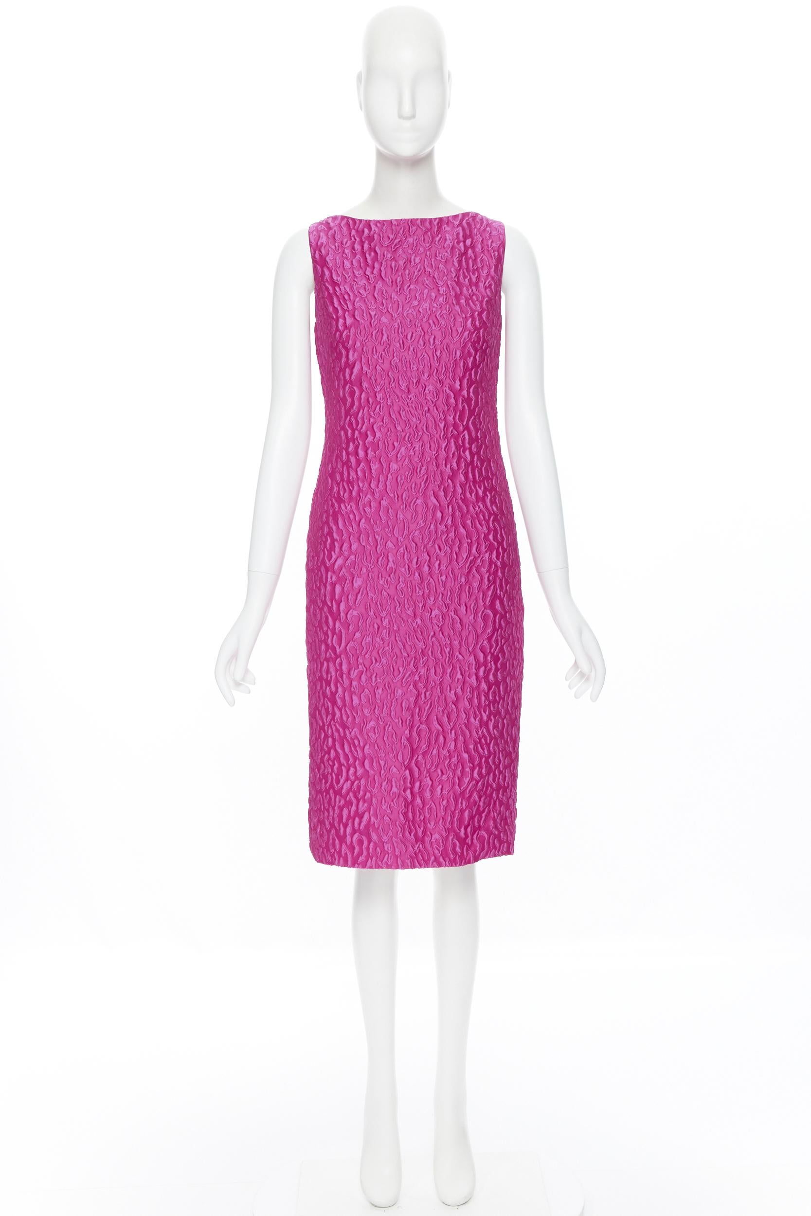 Pink BRANDON MAXWELL fuschia pink leopard jacquard shift cocktail dress US2 S