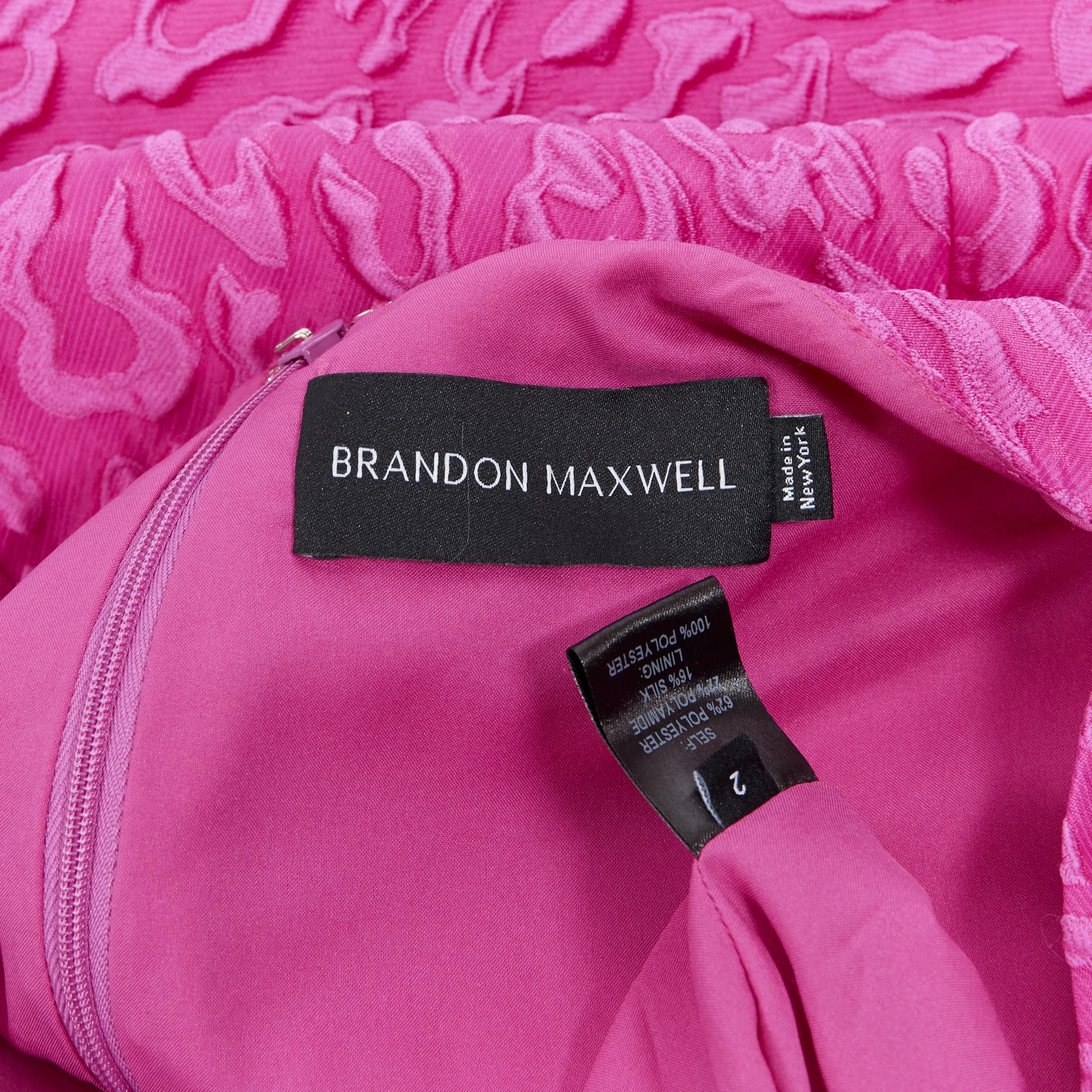 BRANDON MAXWELL fuschia pink leopard jacquard shift cocktail dress US2 S 4
