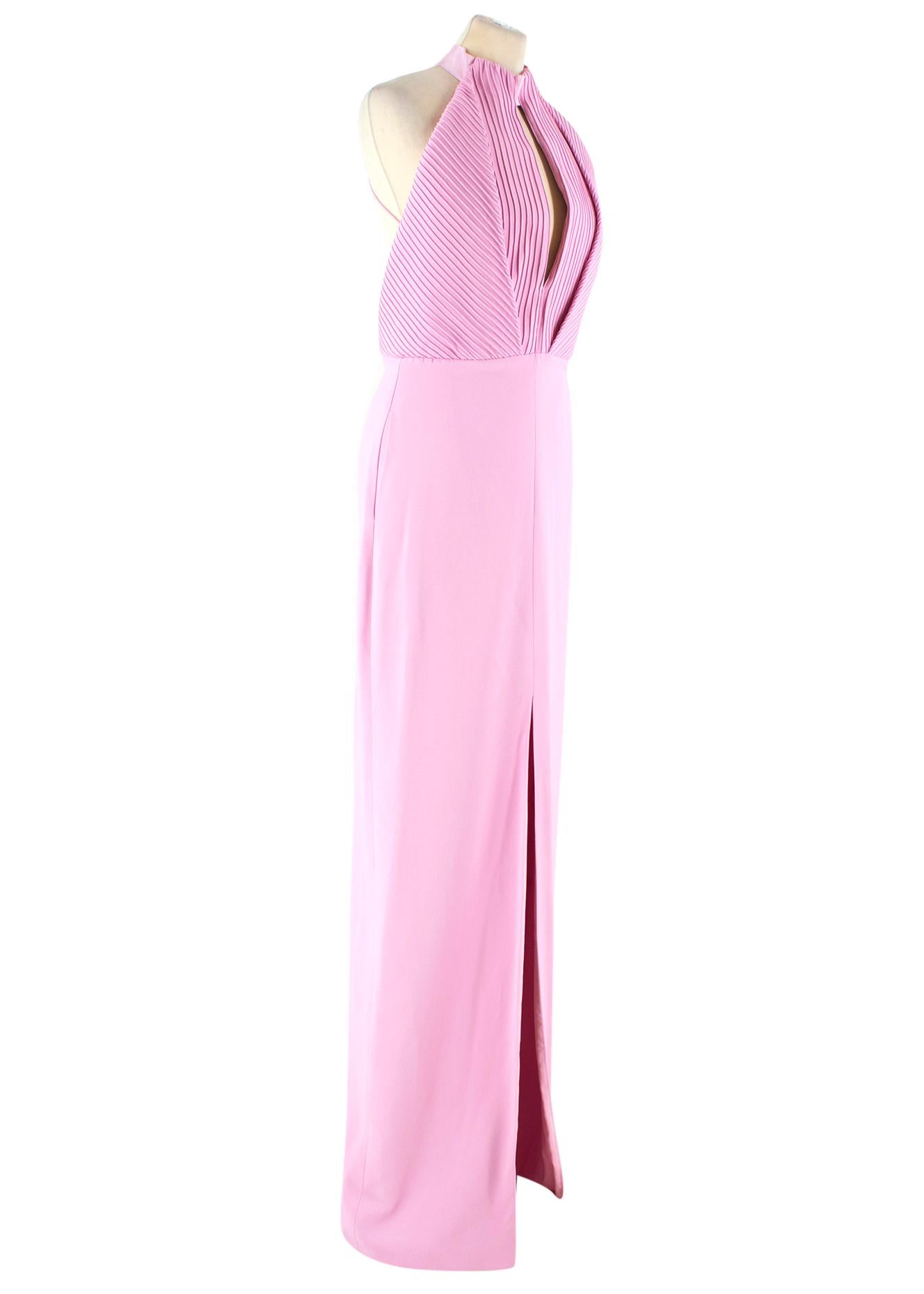  Brandon Maxwell pintuck-bodice crepe gown

-Pink gown with slit
-Ribbed bodice with keyhole cut out
-Open back
-Zip and hook and eye closure
-Two front pockets
-Please note the belt is not included.

Please note, these items are pre-owned and may