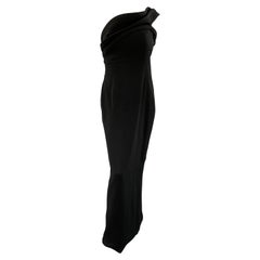 BRANDON MAXWELL Size 6 Black Viscose Blend Ruffle One Shoulder Column Gown