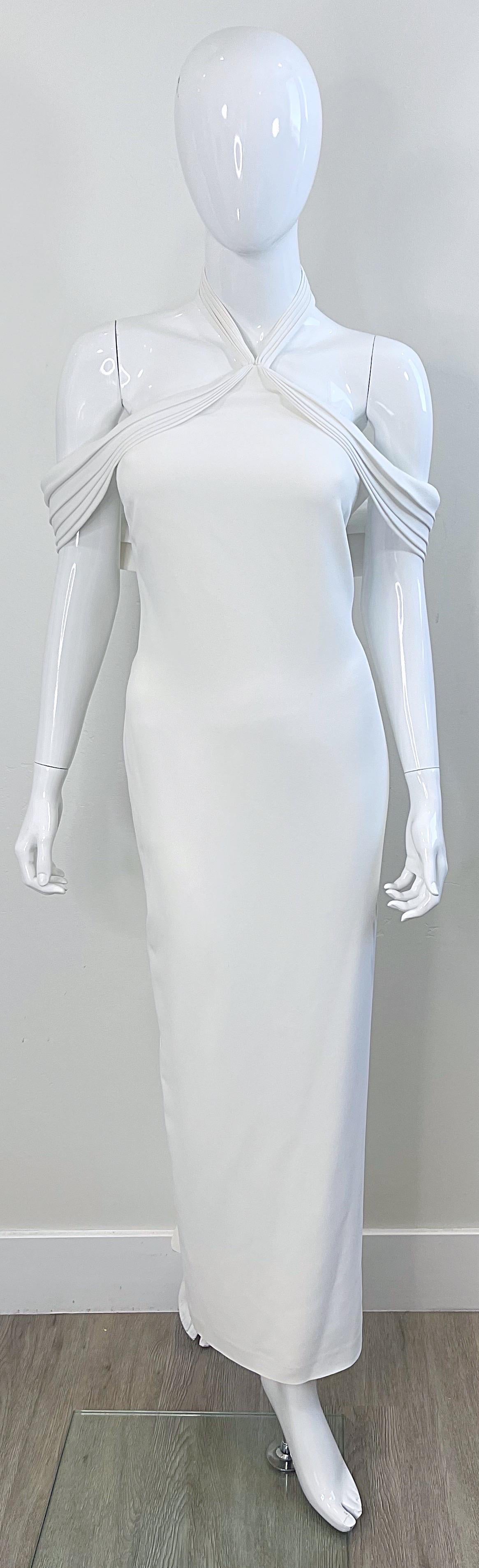 Brandon Maxwell Primavera 2018 Vestido Grecian Gown Blanco Sin Hombros Halter en venta 7
