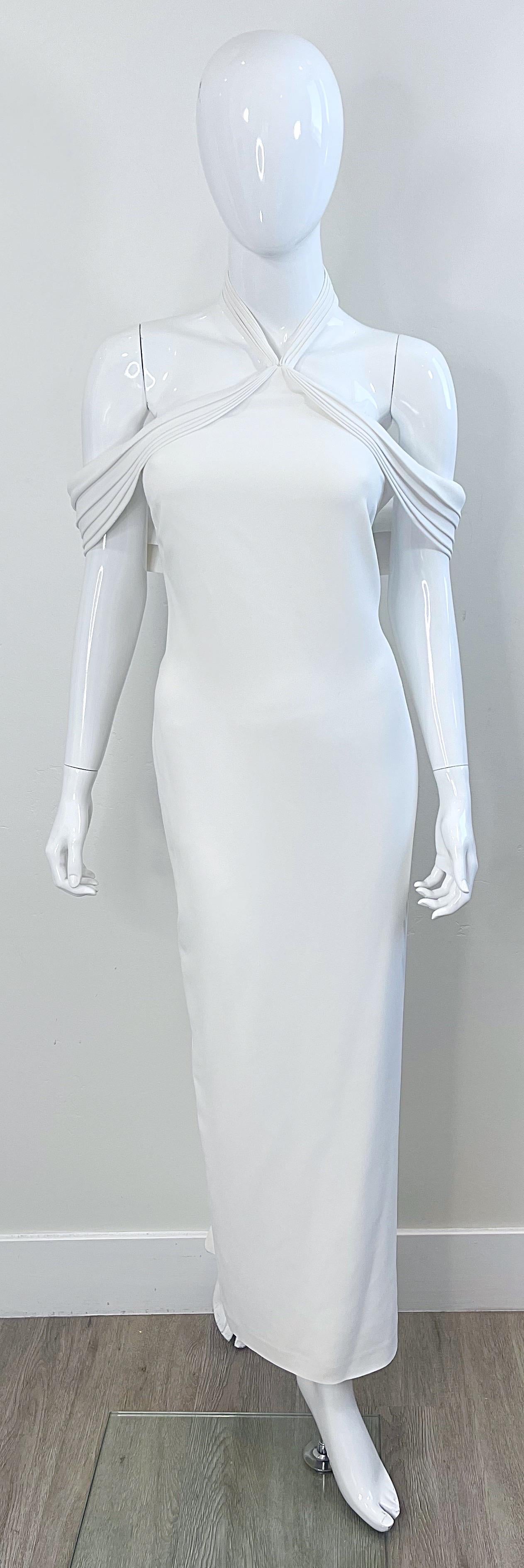 Brandon Maxwell Primavera 2018 Vestido Grecian Gown Blanco Sin Hombros Halter Gris en venta