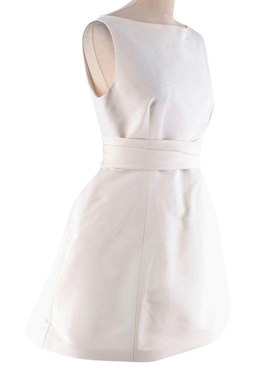 Brandon Maxwell Ivory Silk Structured Mini Dress with Bow Belt 

-Classic timeless cut
-Luxurious silk fabric with a striped texture
-Detachable belt with bow detail 
-Incorporated undergarment like structure to the skirt  
-Fully lined 
-Invisible
