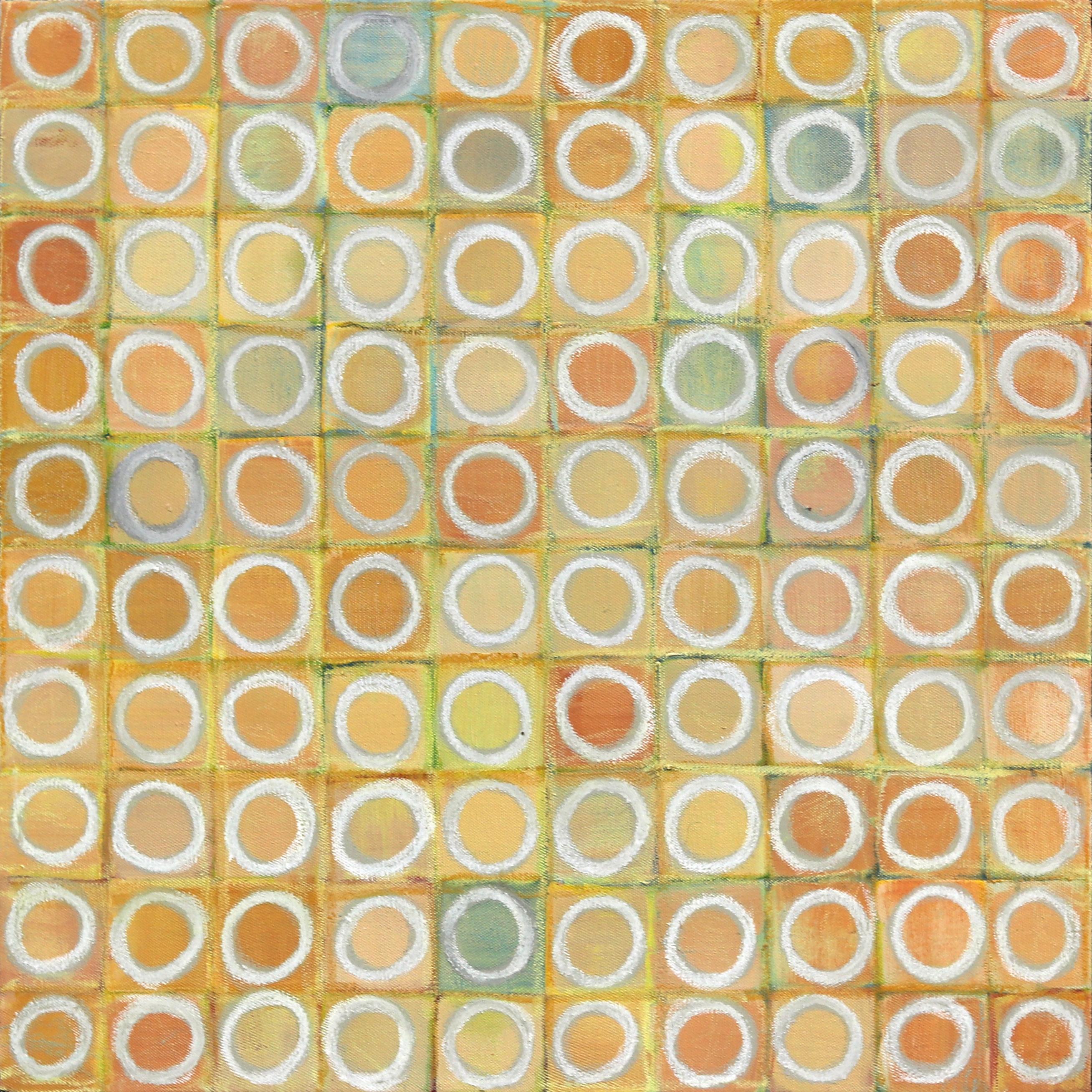 100 Círculos - Pintura Original Geométrica Abstracta Contemporánea Dorada