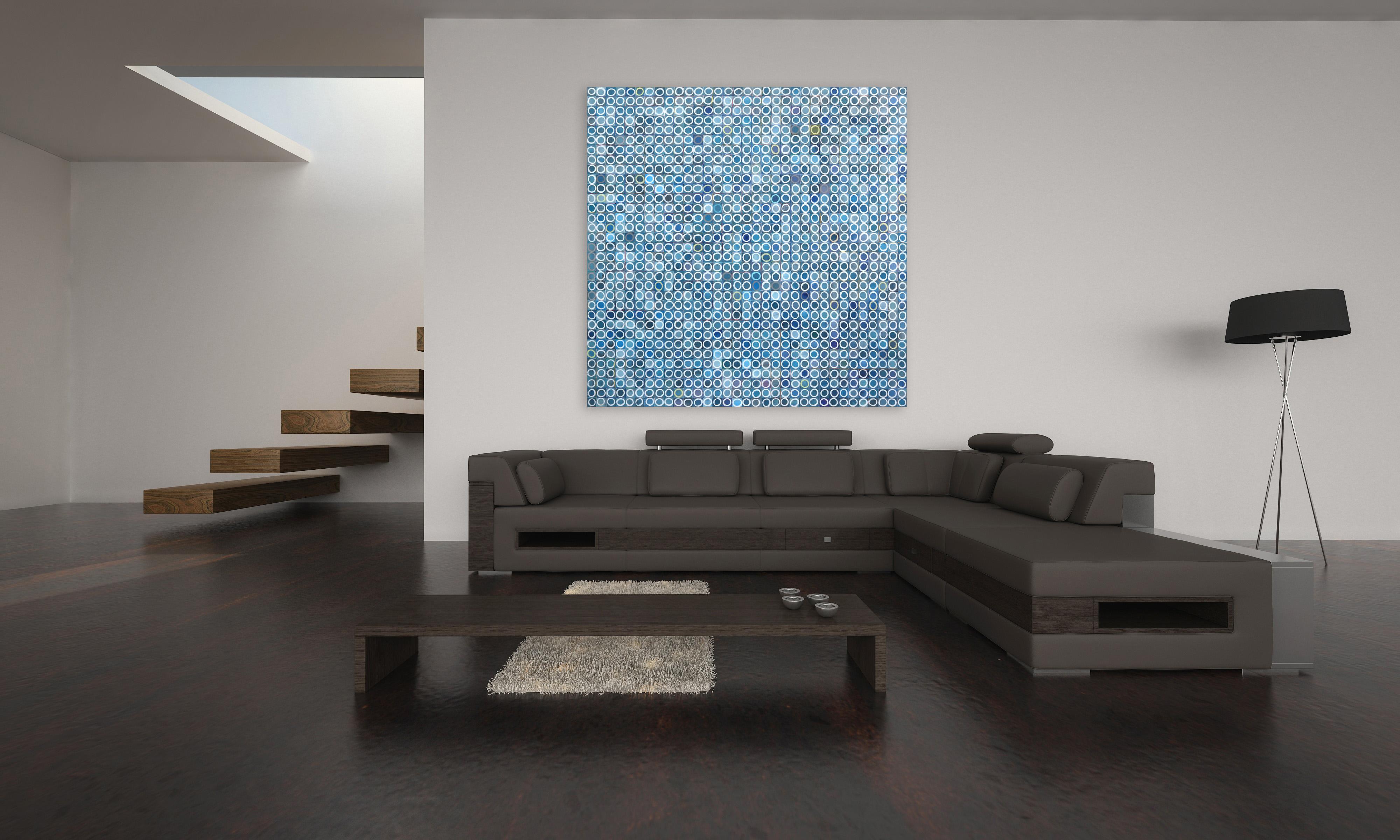 1089 Circles - Large Blue Abstract Geometric Original Painting For Sale 4