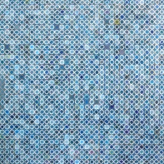 1089 Kreise - Großes blaues abstraktes geometrisches Originalgemälde