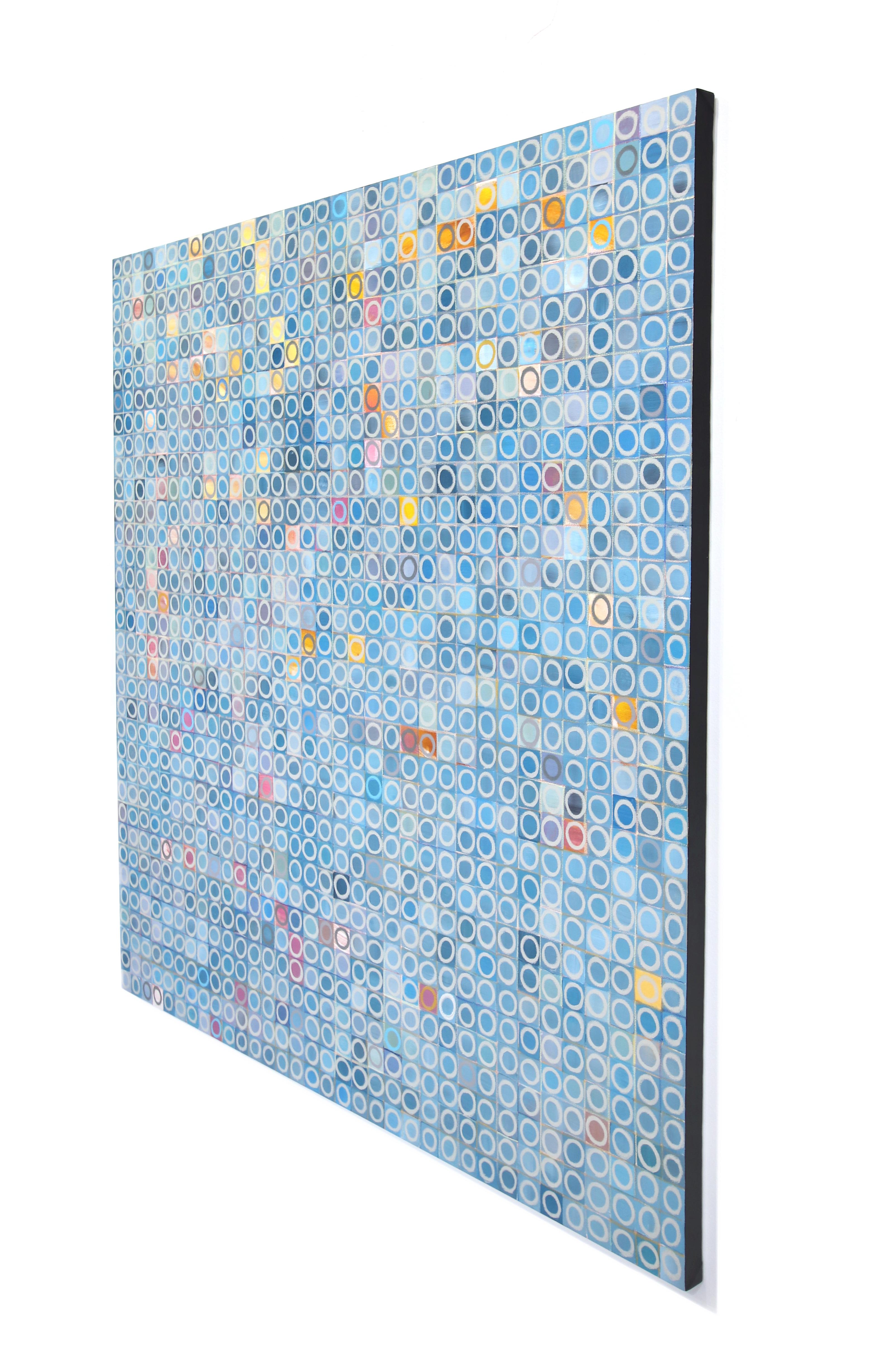 1156 Cerchi V.I.I. - Pittura originale astratta geometrica blu e bianca di grandi dimensioni in vendita 1