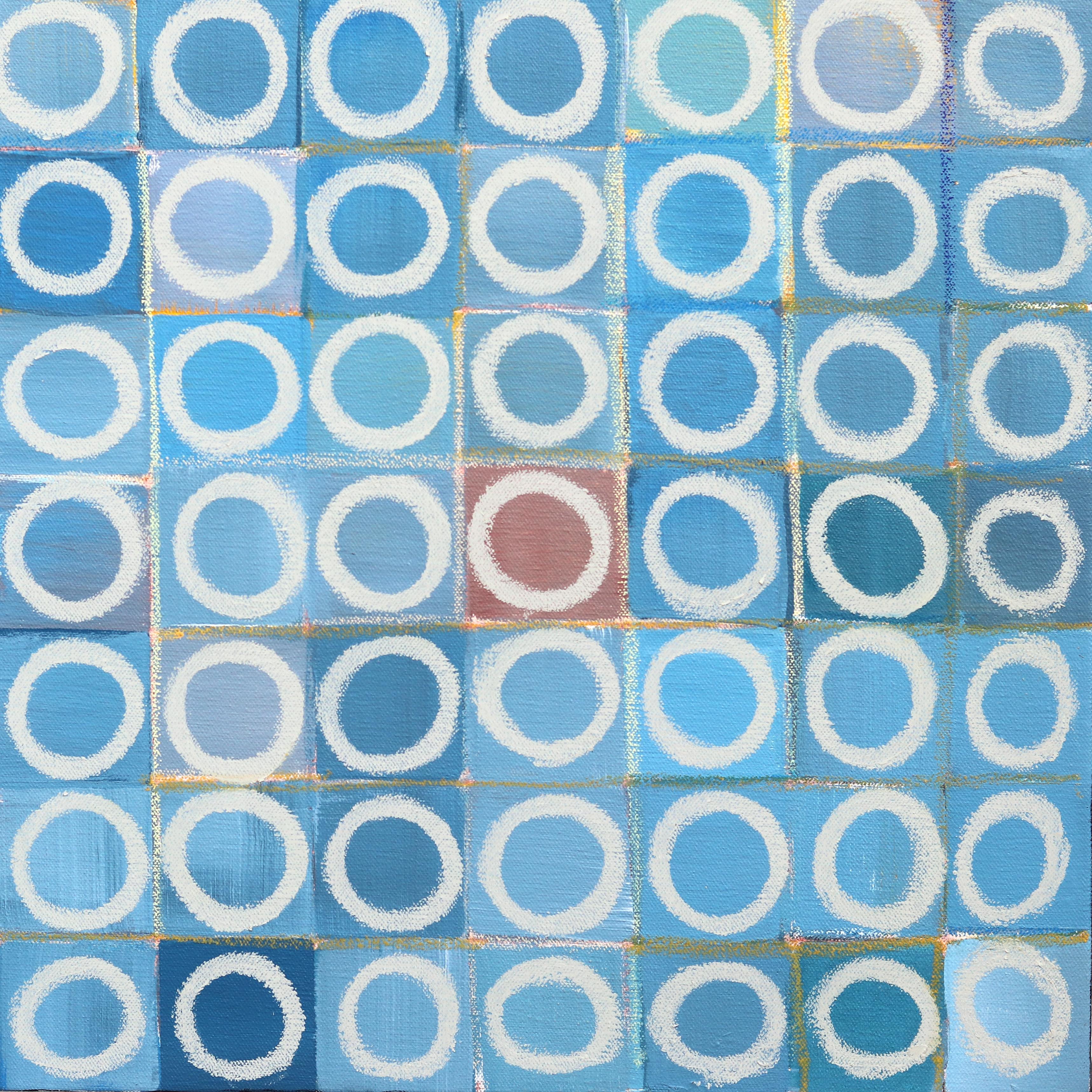 1156 Cerchi V.I.I. - Pittura originale astratta geometrica blu e bianca di grandi dimensioni in vendita 5