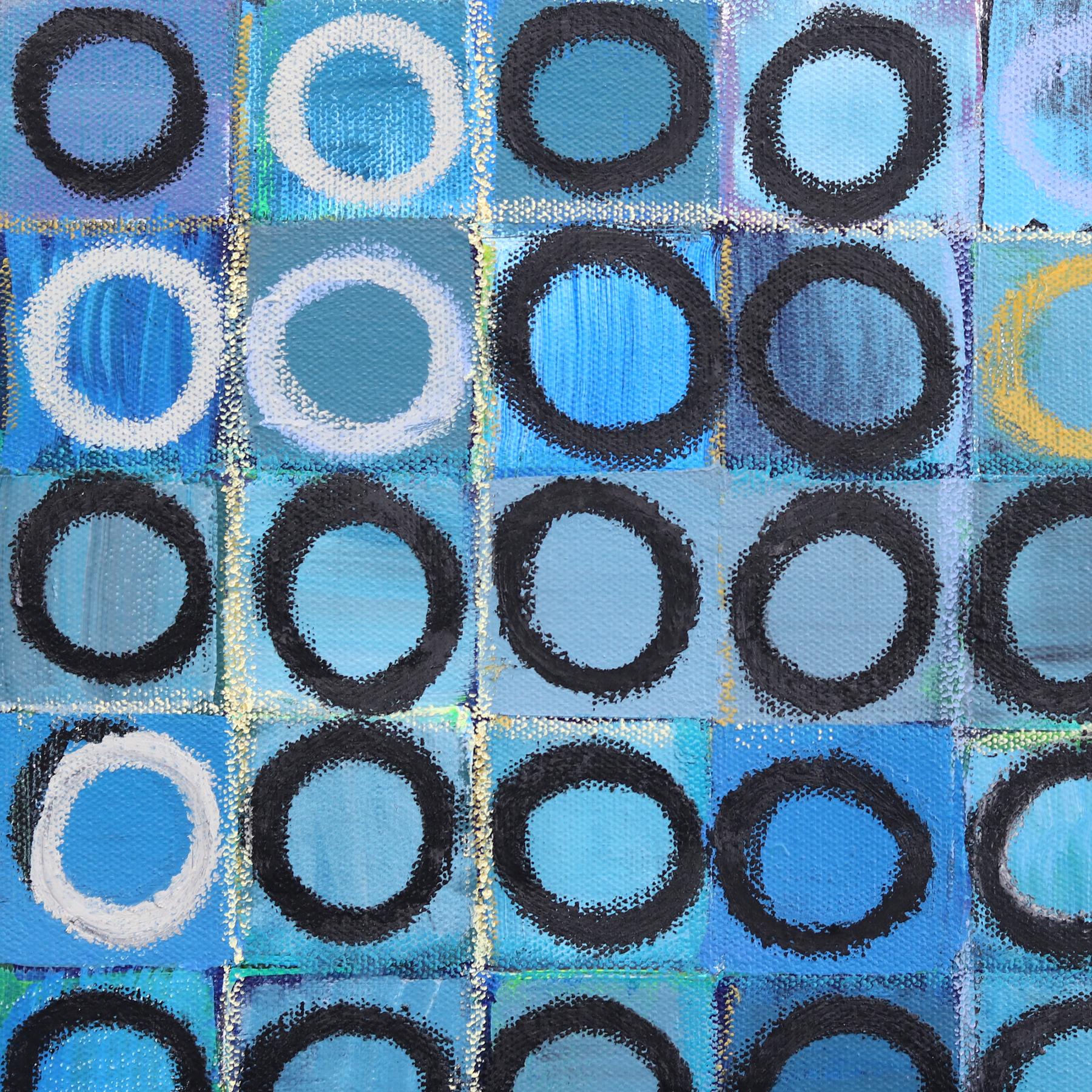 225 Cerchi V.I.I. - Pittura originale astratta geometrica contemporanea blu e bianca - Painting Astrattismo geometrico di Brandon Neher