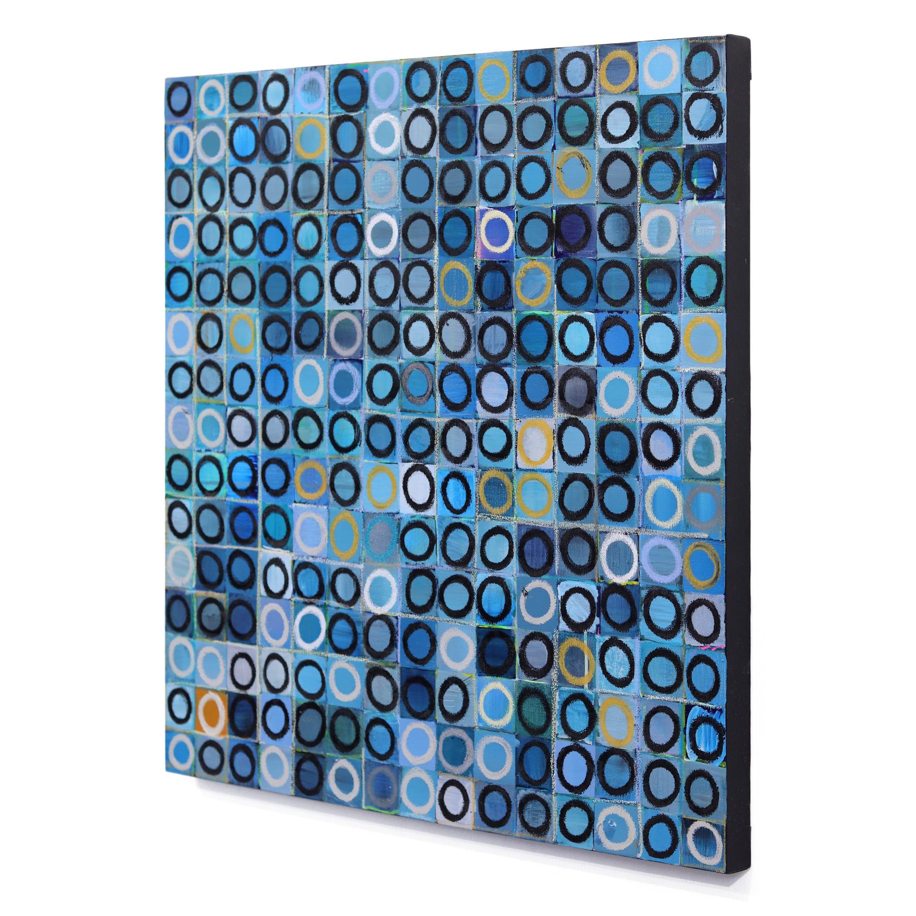 225 Cerchi V.I.I. - Pittura originale astratta geometrica contemporanea blu e bianca - Abstract Painting Blu di Brandon Neher