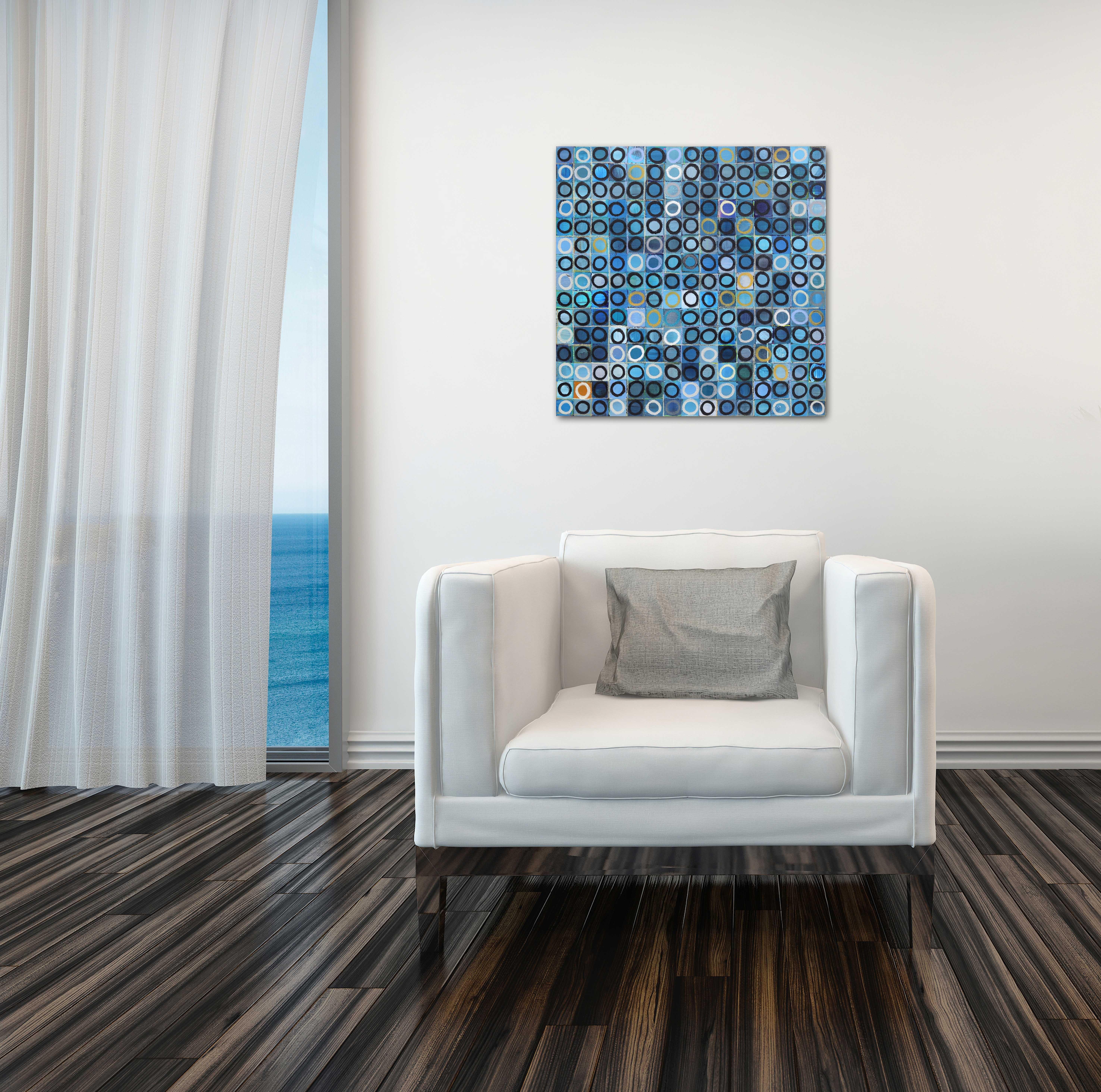 225 Cerchi V.I.I. - Pittura originale astratta geometrica contemporanea blu e bianca in vendita 1