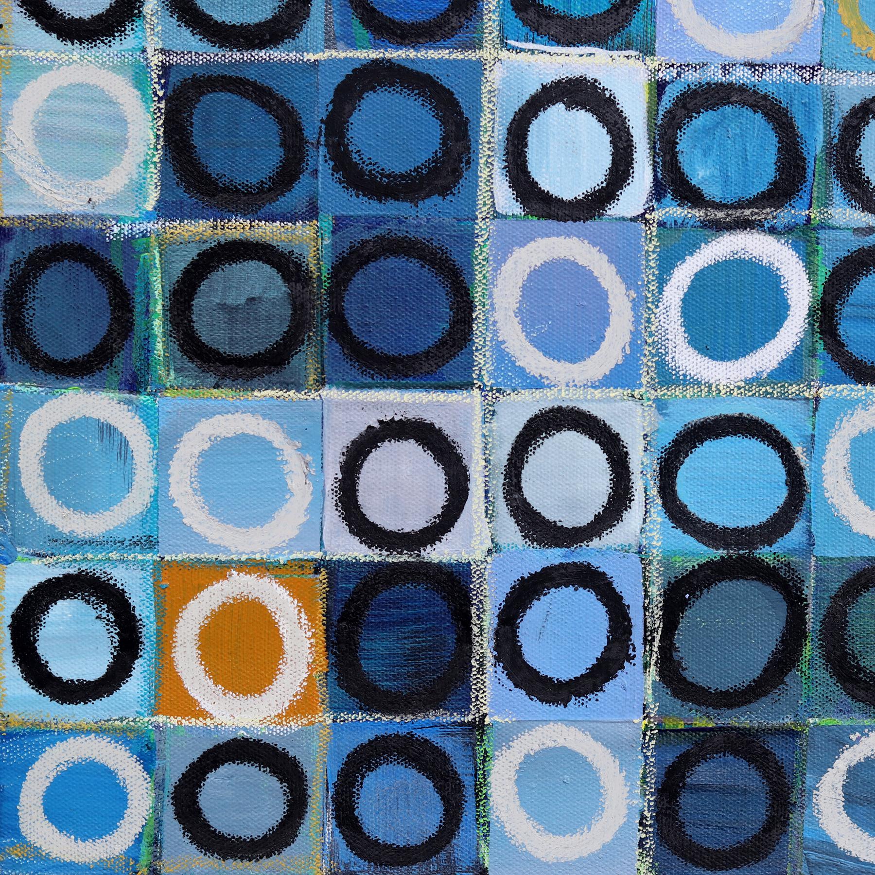 225 Cerchi V.I.I. - Pittura originale astratta geometrica contemporanea blu e bianca in vendita 2