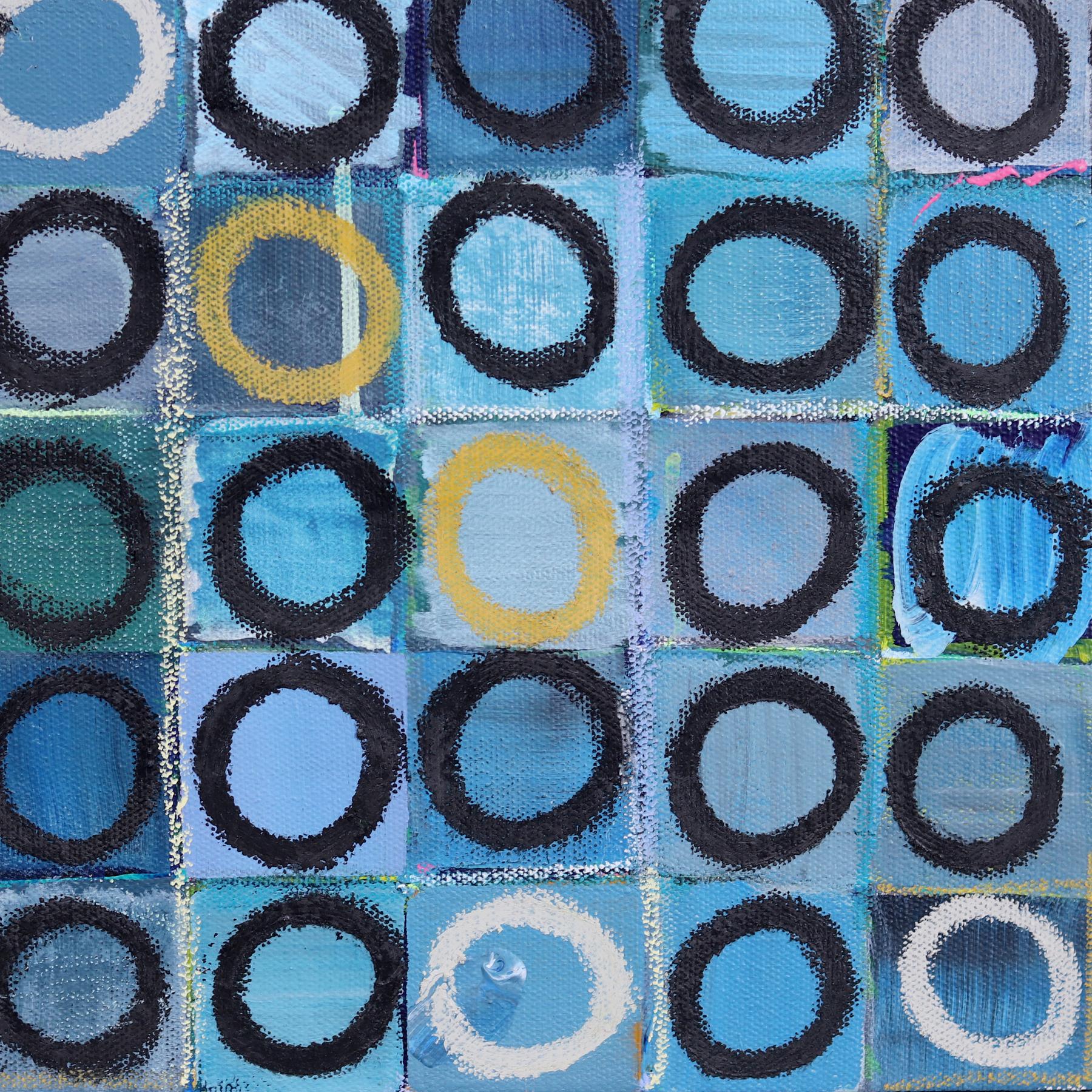 225 Cerchi V.I.I. - Pittura originale astratta geometrica contemporanea blu e bianca in vendita 3