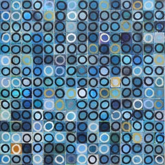 225 Cerchi V.I.I. - Pittura originale astratta geometrica contemporanea blu e bianca