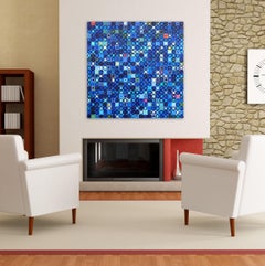 576 Cerchi V3 - Pittura originale su tela con motivi geometrici astratti di colore blu