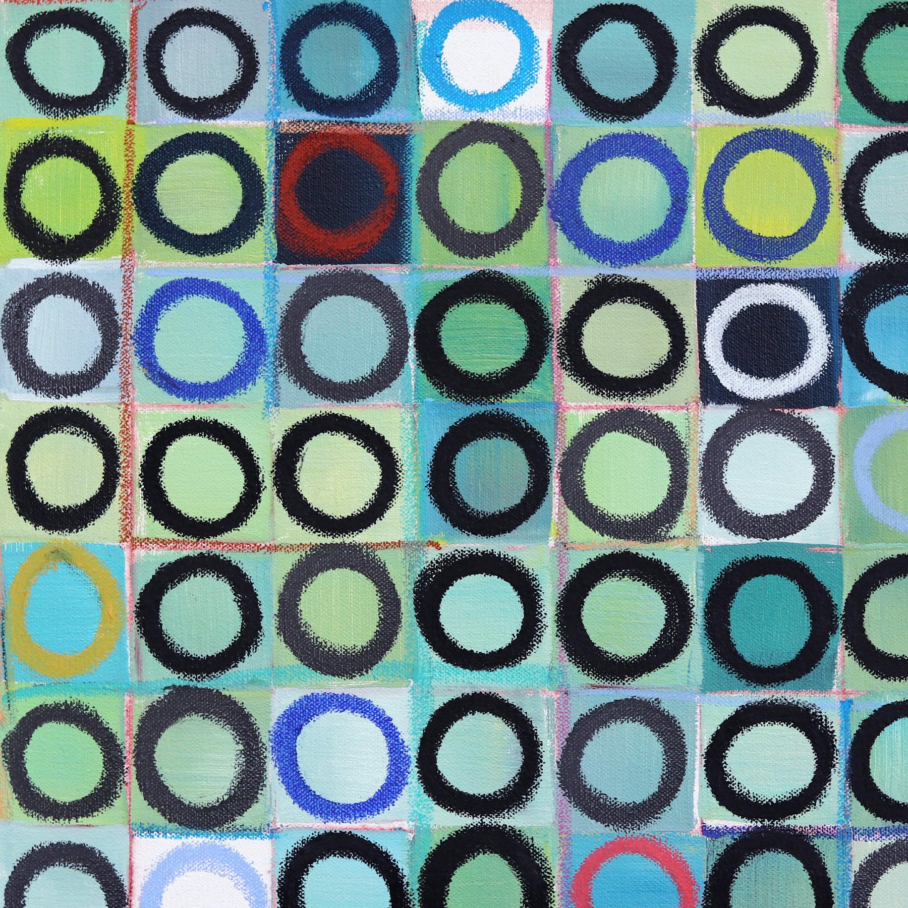 625 cercles - Grande peinture originale géométrique abstraite verte - Géométrique abstrait Painting par Brandon Neher