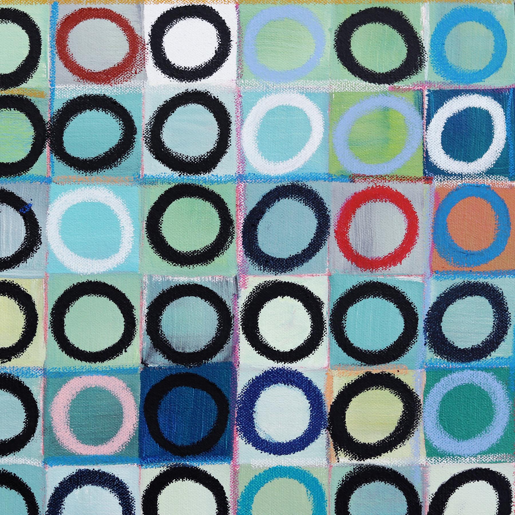625 cercles - Grande peinture originale géométrique abstraite verte en vente 1