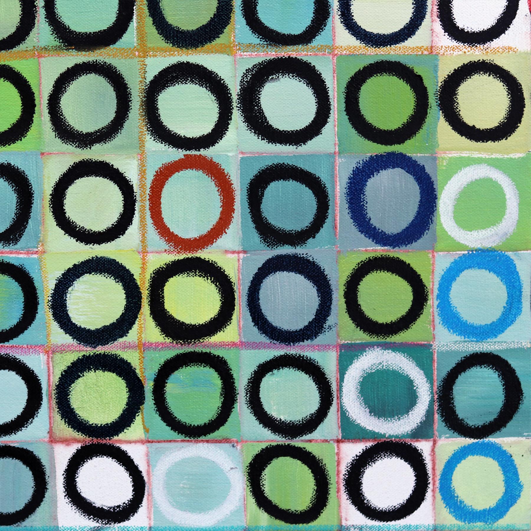625 cercles - Grande peinture originale géométrique abstraite verte en vente 3
