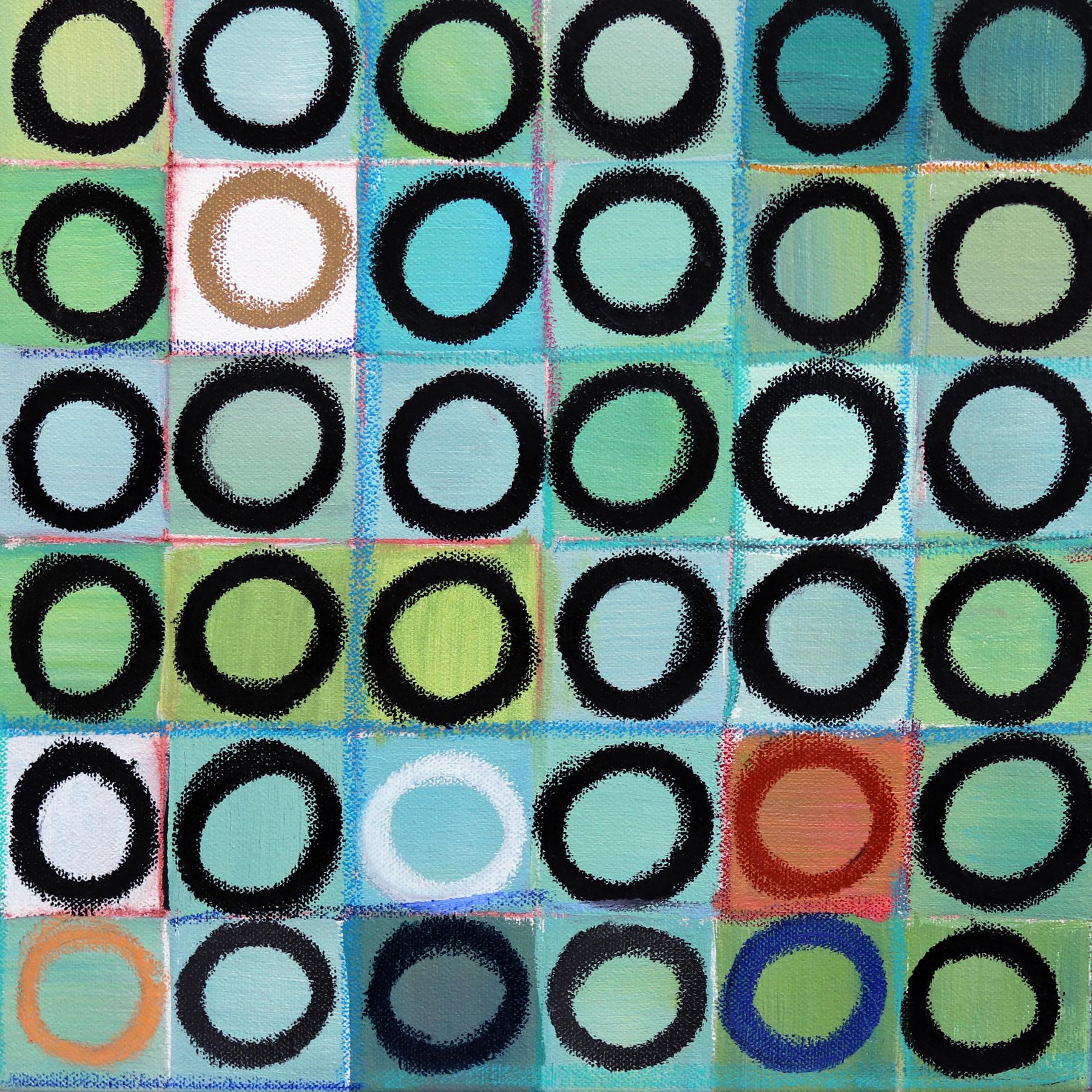 625 cercles - Grande peinture originale géométrique abstraite verte en vente 4