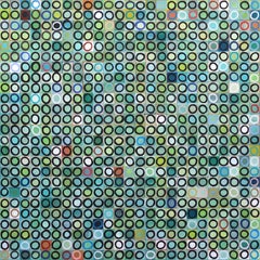 625 Kreise - Große grüne abstrakte geometrische Quadrate Kreise, Originalgemälde