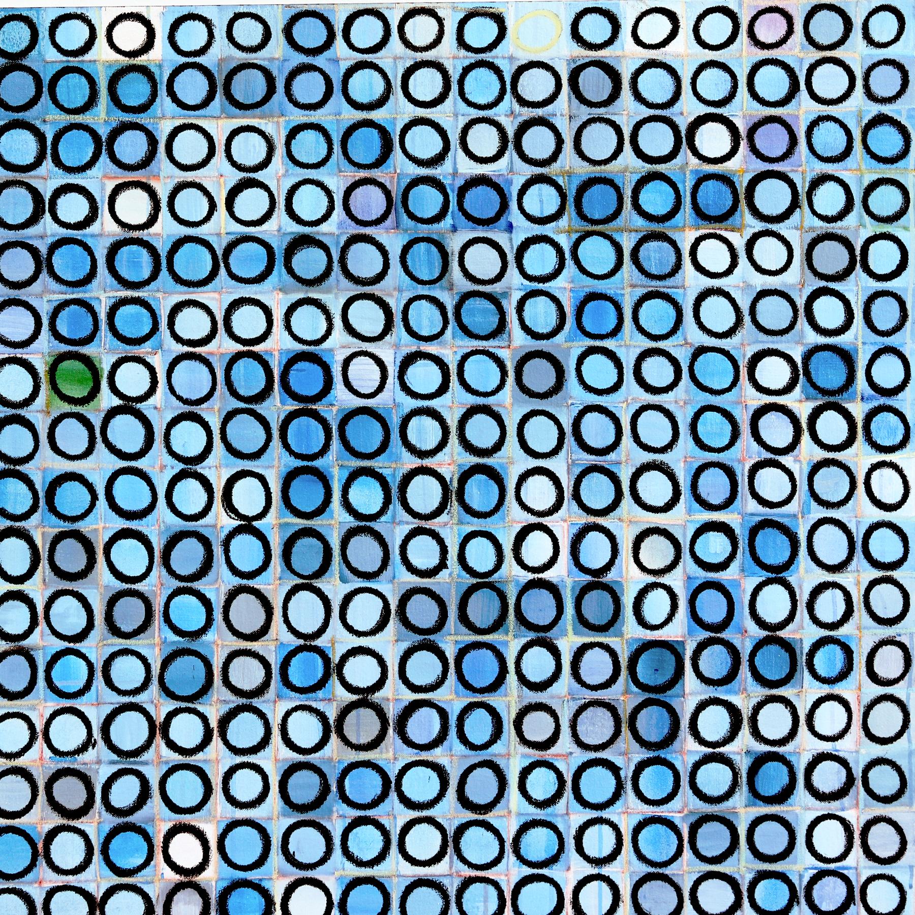 900 Kreise - Großes grünes abstraktes geometrisches Originalgemälde im Angebot 1