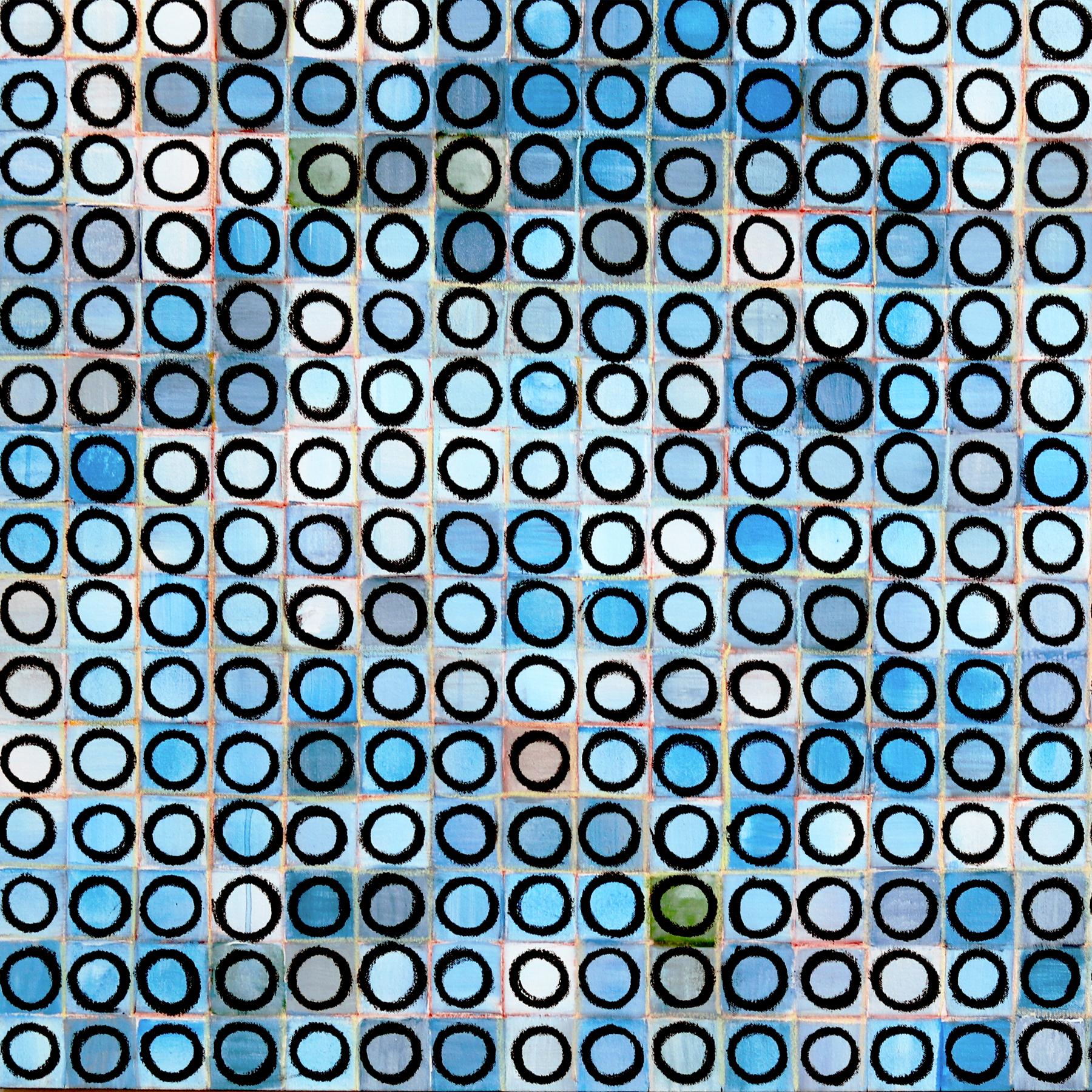 900 Kreise - Großes grünes abstraktes geometrisches Originalgemälde im Angebot 3