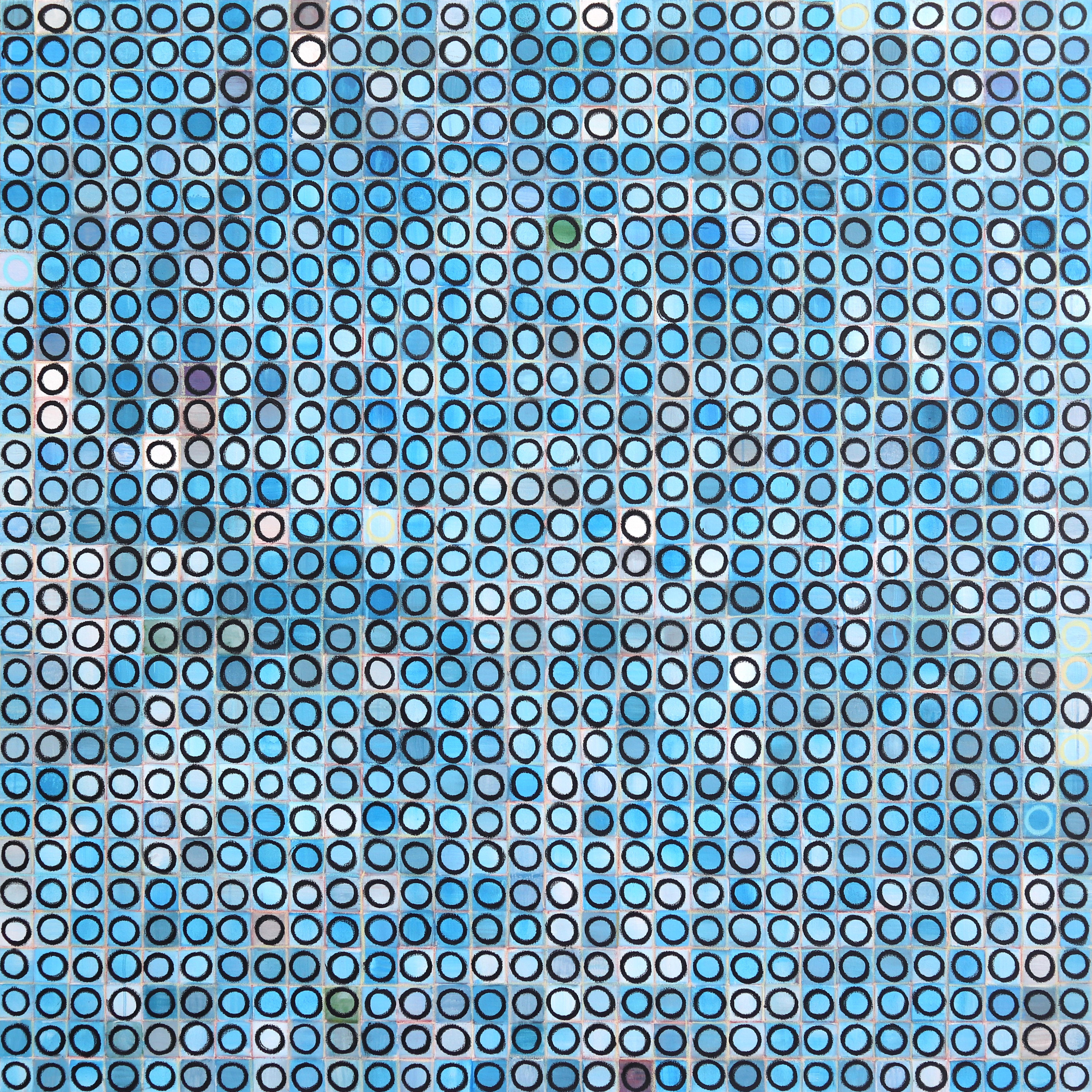 900 Cerchi - Grande quadro astratto geometrico blu e bianco