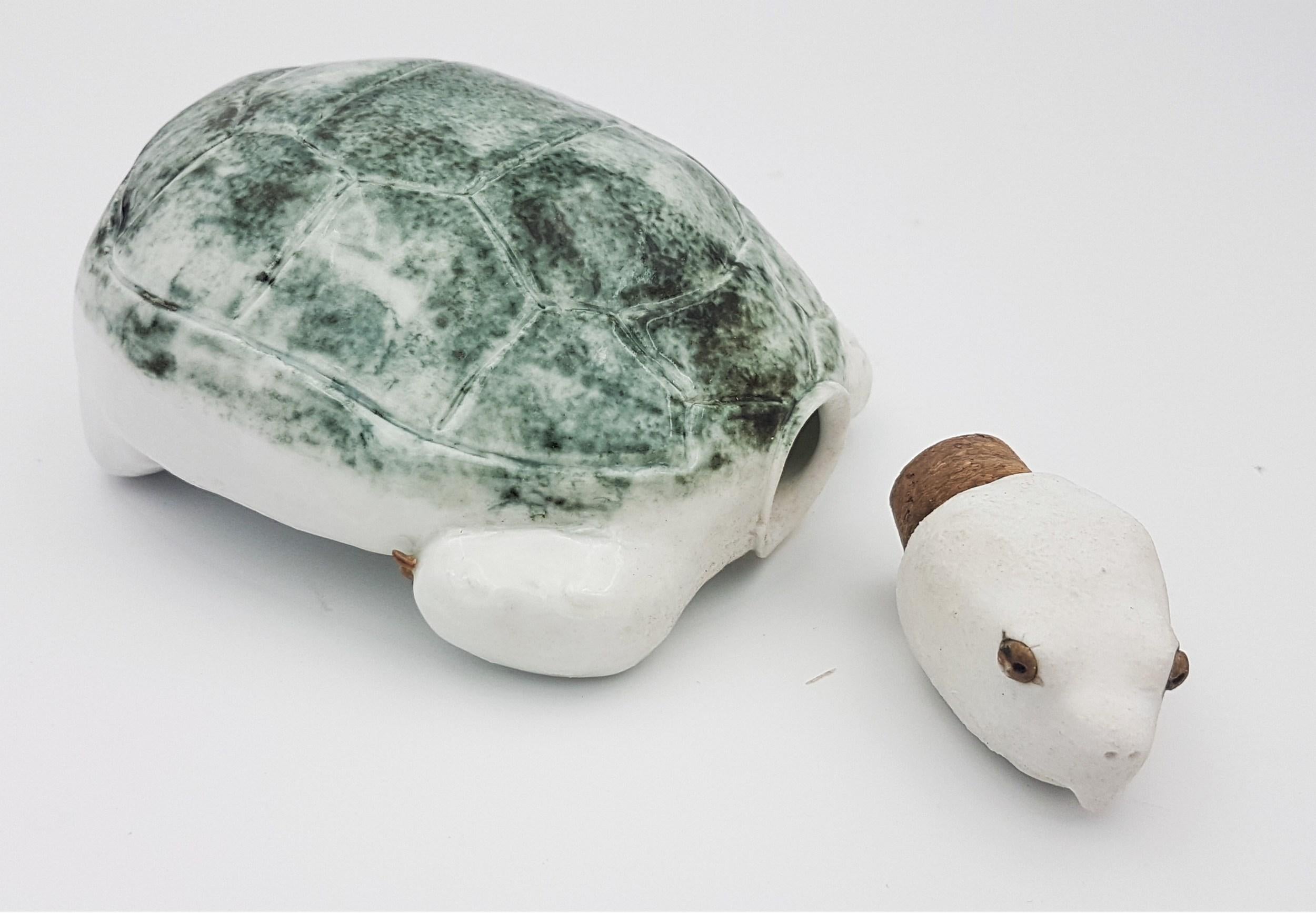 Green Turtle Flask (Porcelain, Hand-made, Unique, Original, Gift Idea) - Pop Art Sculpture by Brandon Schnur