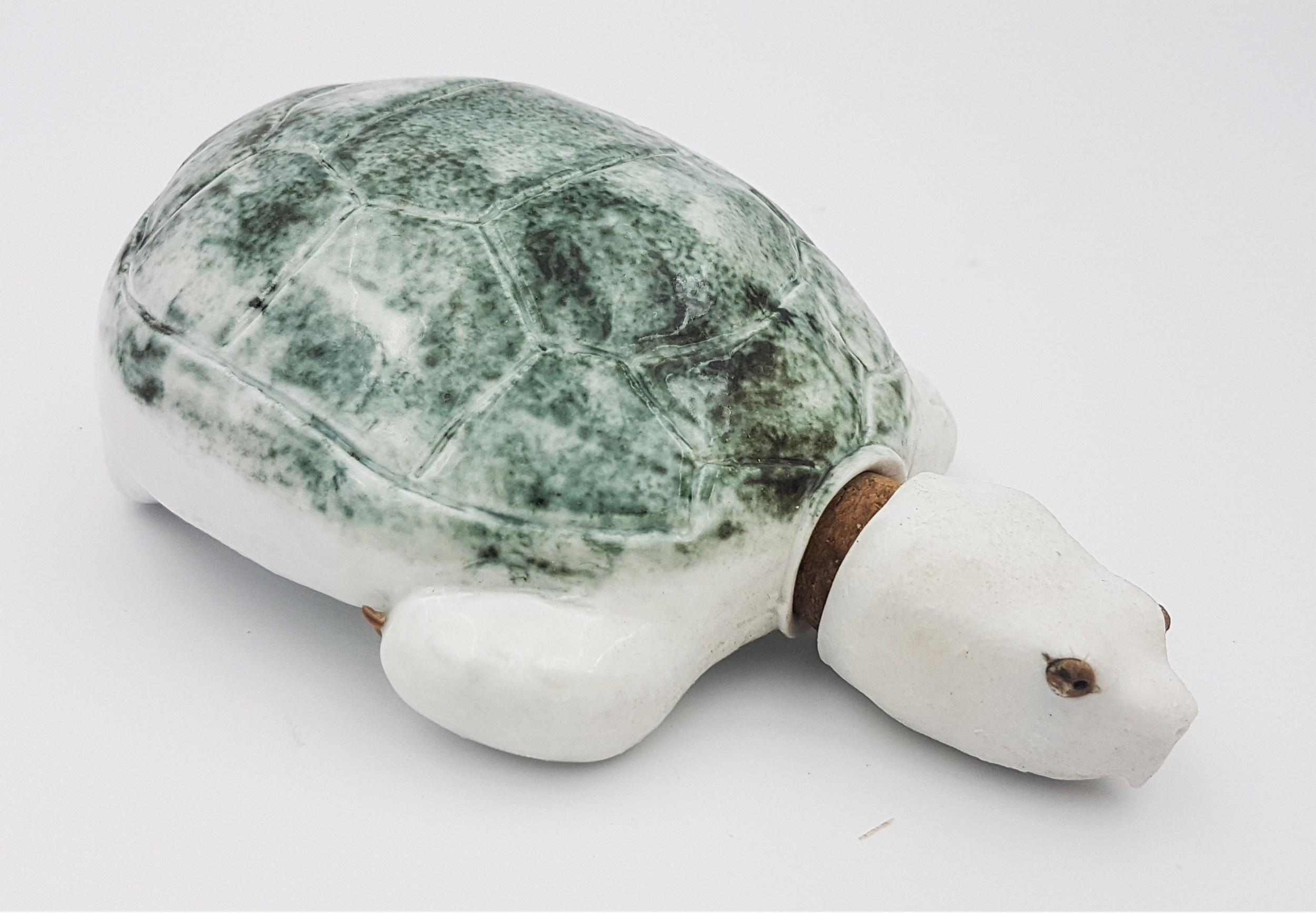 Green Turtle Flask (Porcelain, Hand-made, Unique, Original, Gift Idea) - Sculpture by Brandon Schnur