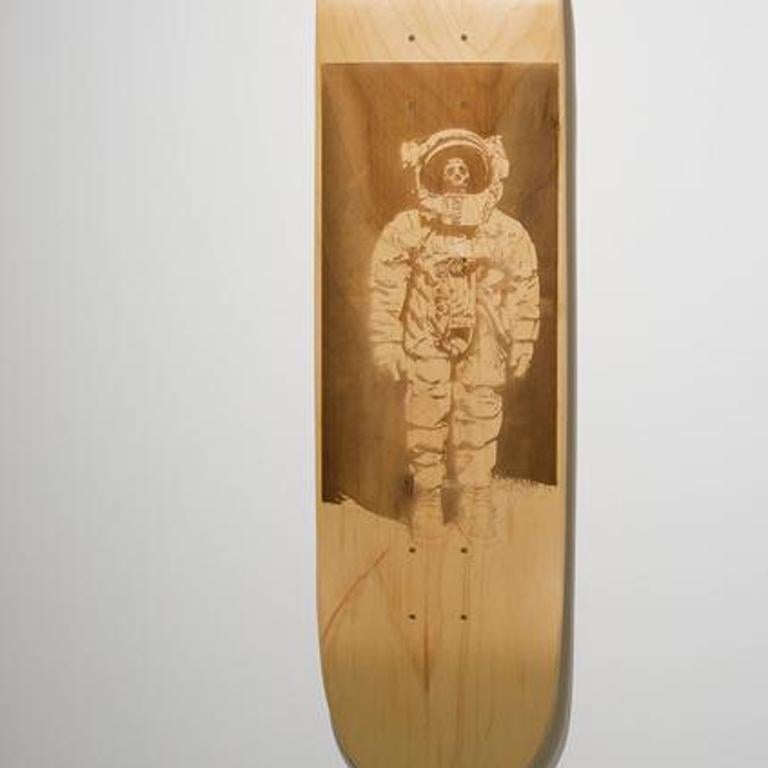 Dead Astronaut from the series Skateboard Deck - Brown Figurative Sculpture by Brandon Vickerd