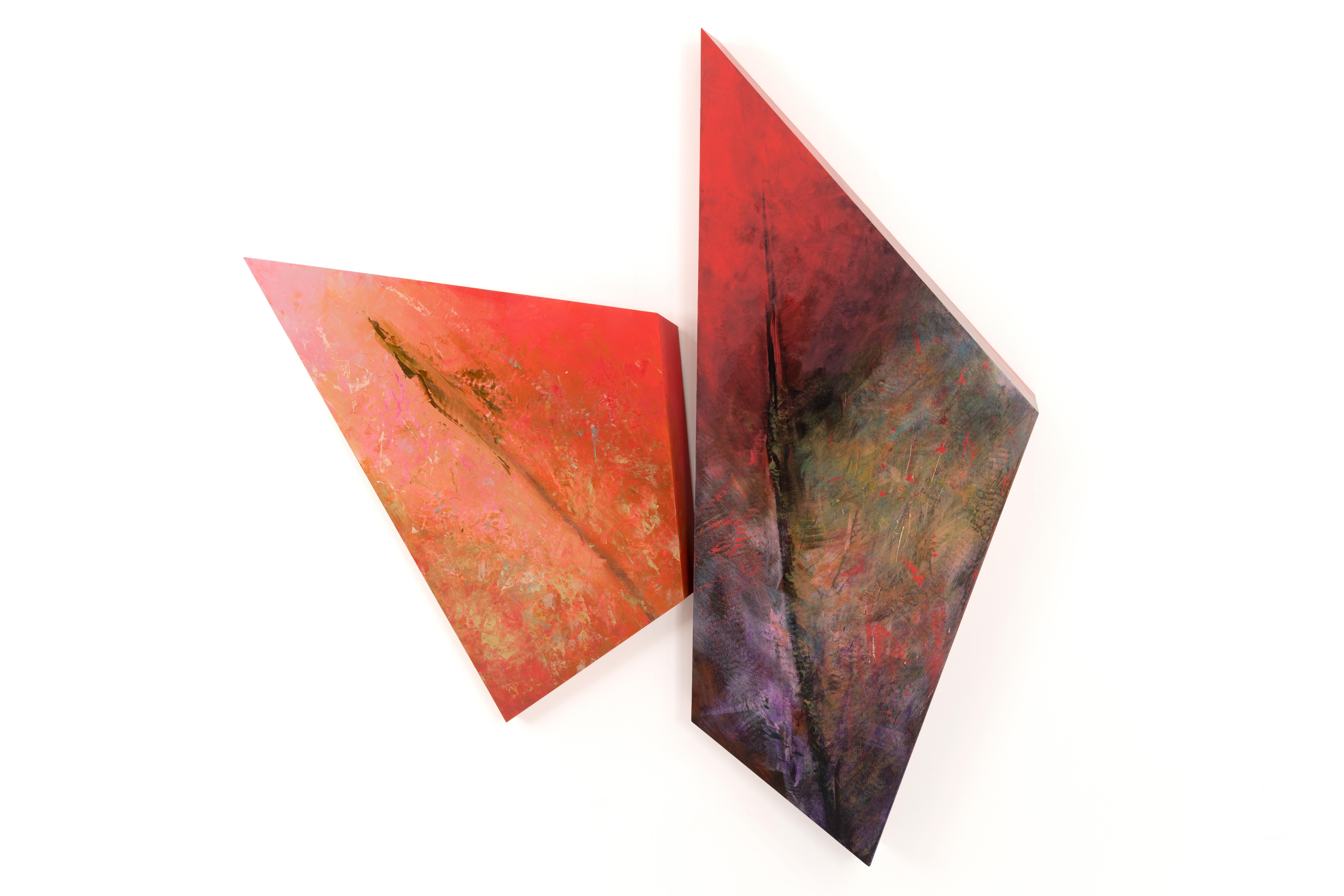 Brandon Woods Abstract Painting – CORDYLINE - Großer geometrischer Wandaufhänger/Skulptur in Acryl und Täfelung