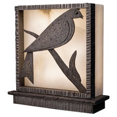 Brandt, Art Deco Dove Lamp Sconce, Chiseled Wrought Iron, Alabaster, Animal Bird
