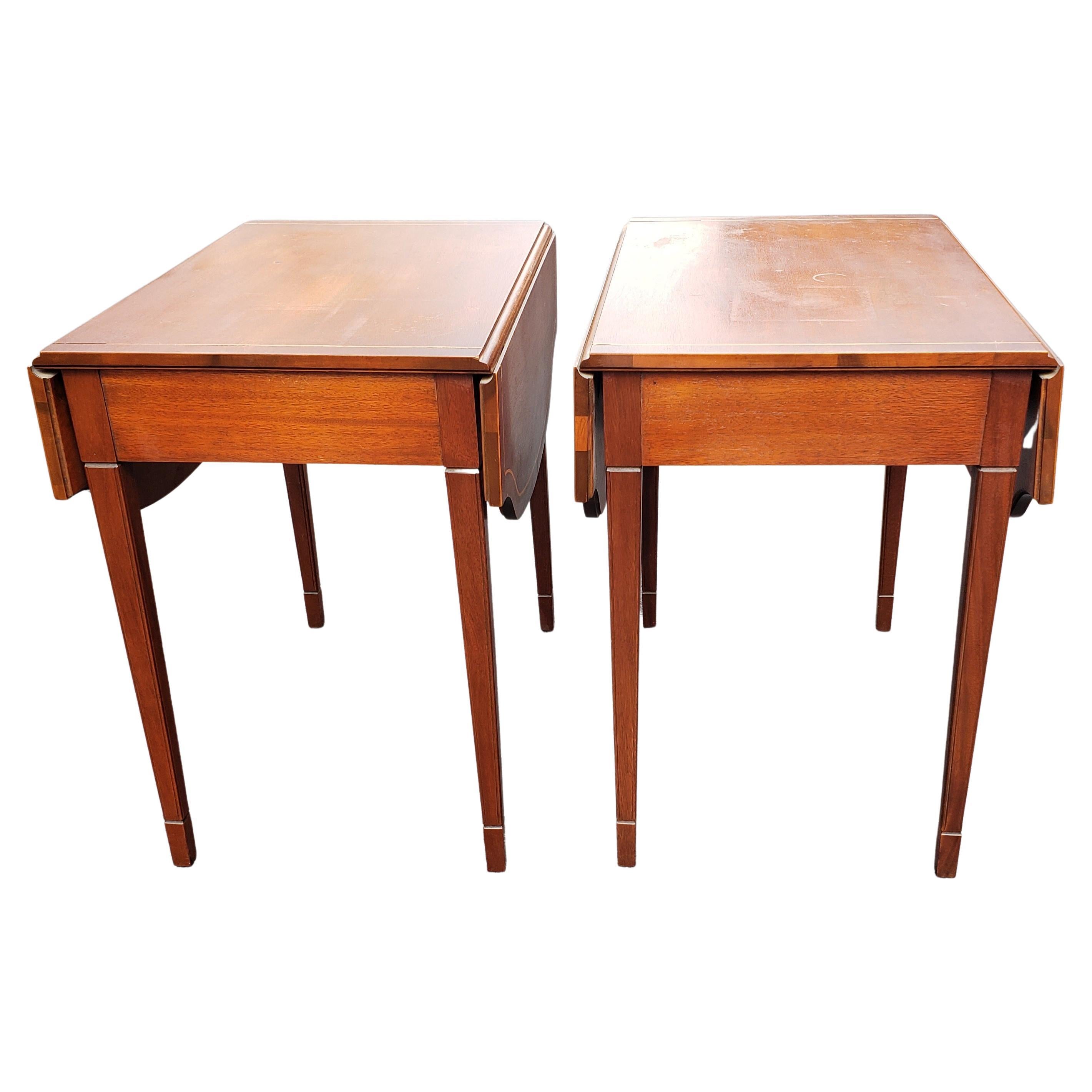 Mid-Century Modern Brandt Certified Genuine Mahogany Pembroke Drop-Leaf Tables, a Pair, circa 1940s For Sale