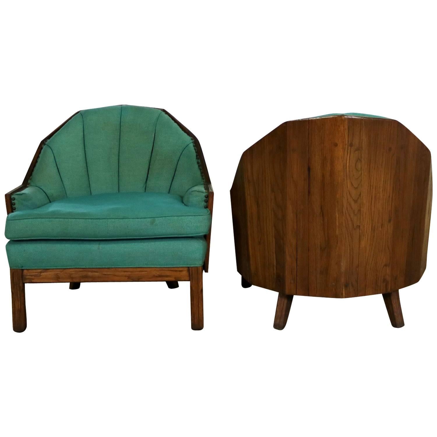 Brandt Company Ranch Oak Cowboy Western Style Barrel Club Chairs a Pair