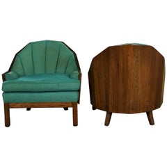 Brandt Company Ranch Oak Cowboy Western Style Barrel Club Chairs a Pair