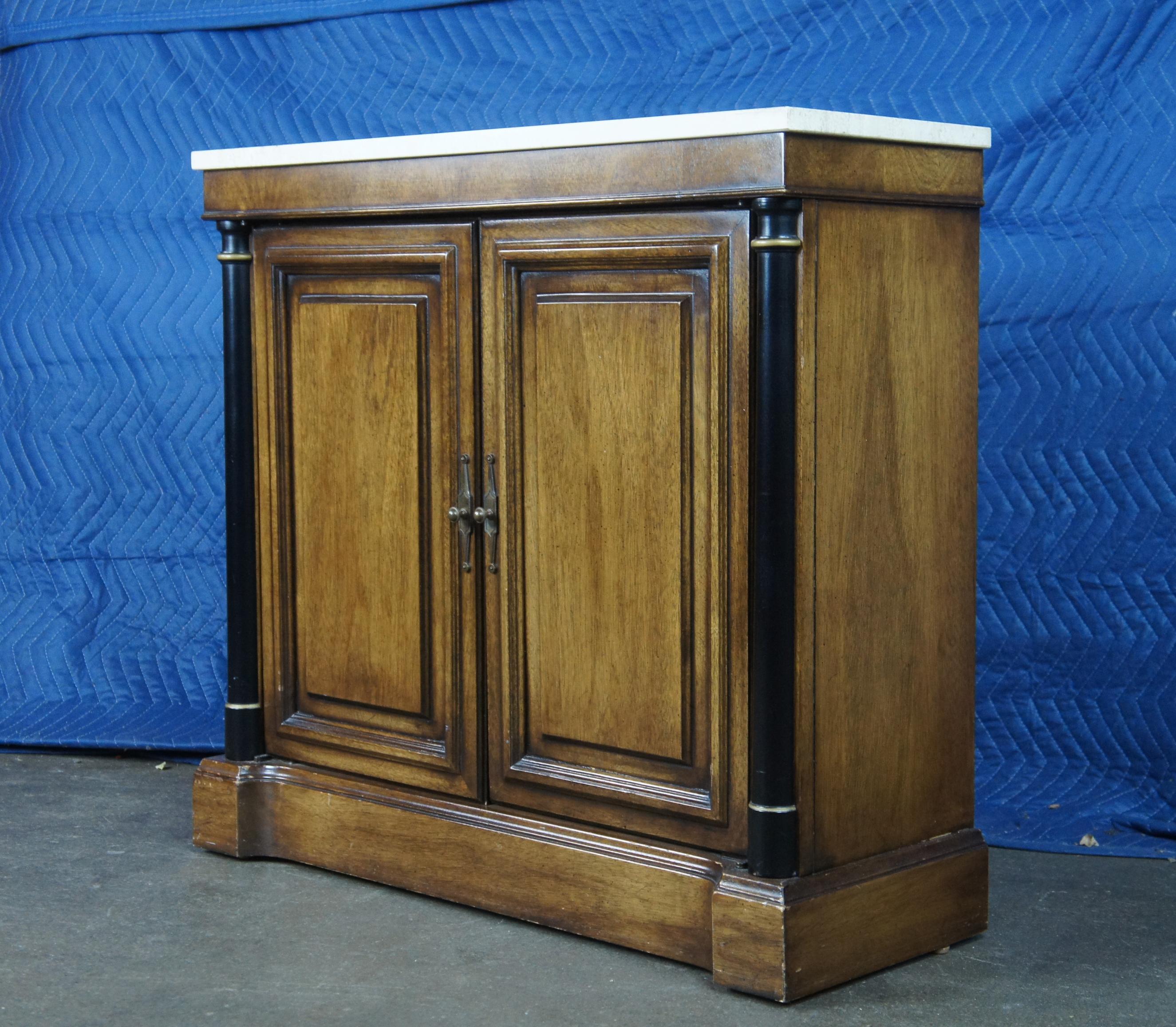 20th Century Brandt French Empire Walnut & Travertine Top Cabinet Entry Console Sideboard Bar