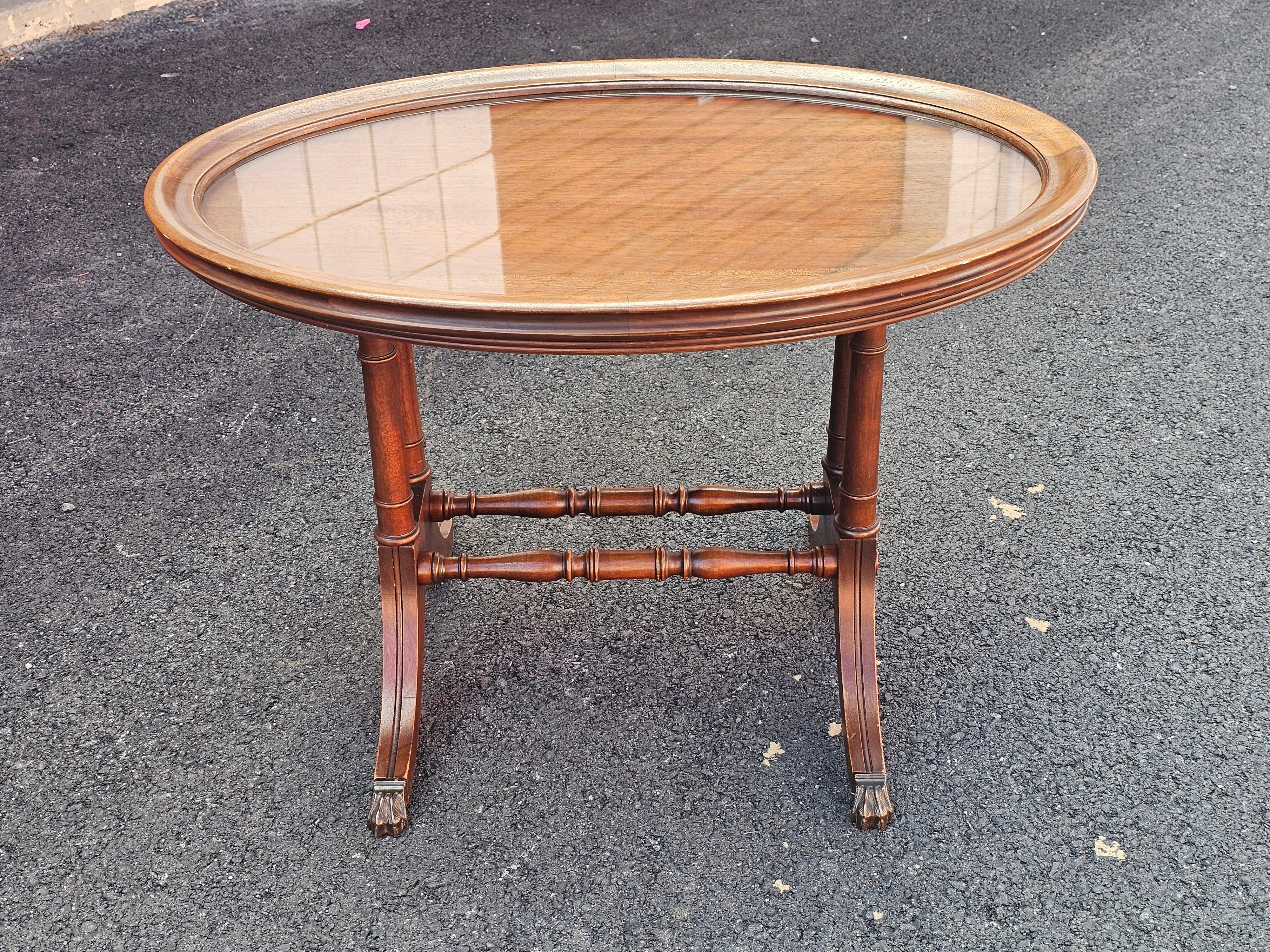 20th Century Brandt Furniture Georgian Style Mahogany Oval Glass Tray Top Side Table